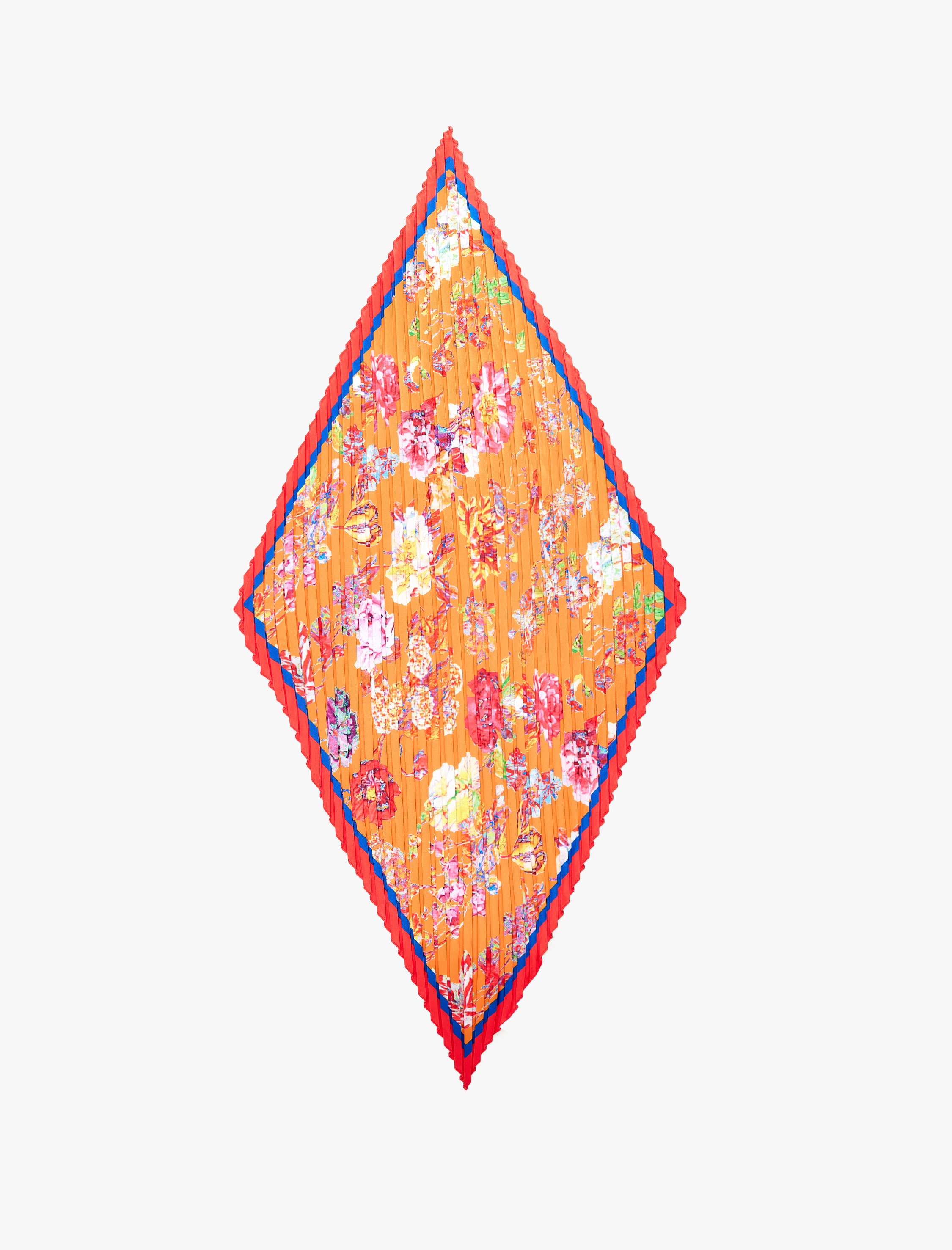  Kadın Pileli Saten Çiçek Desenli Kare Fular Bandana
