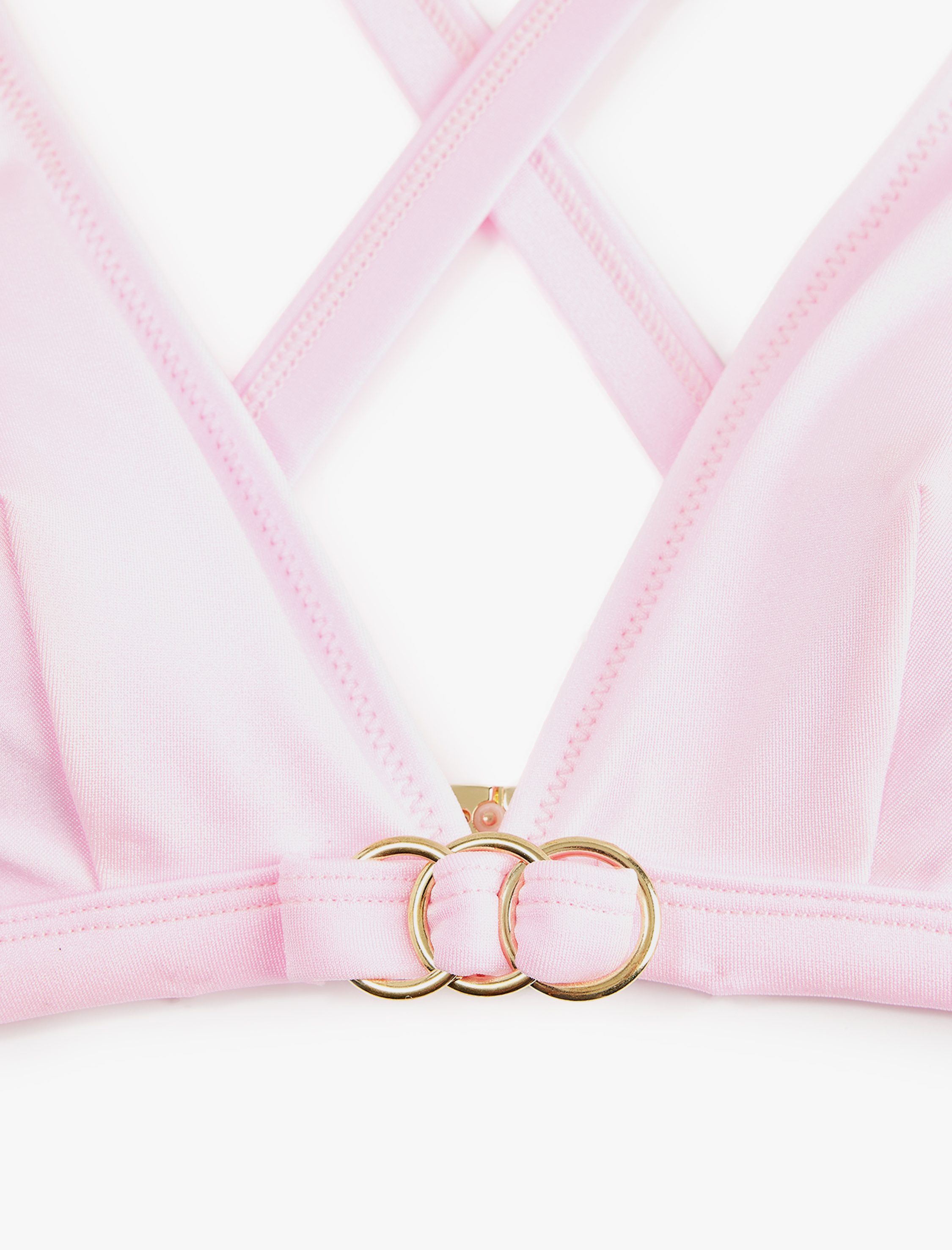   Metal Aksesuarlı V Yaka Çapraz Askılı Bralet Bikini Üstü