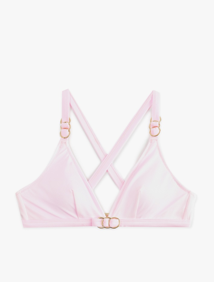  Metal Aksesuarlı V Yaka Çapraz Askılı Bralet Bikini Üstü