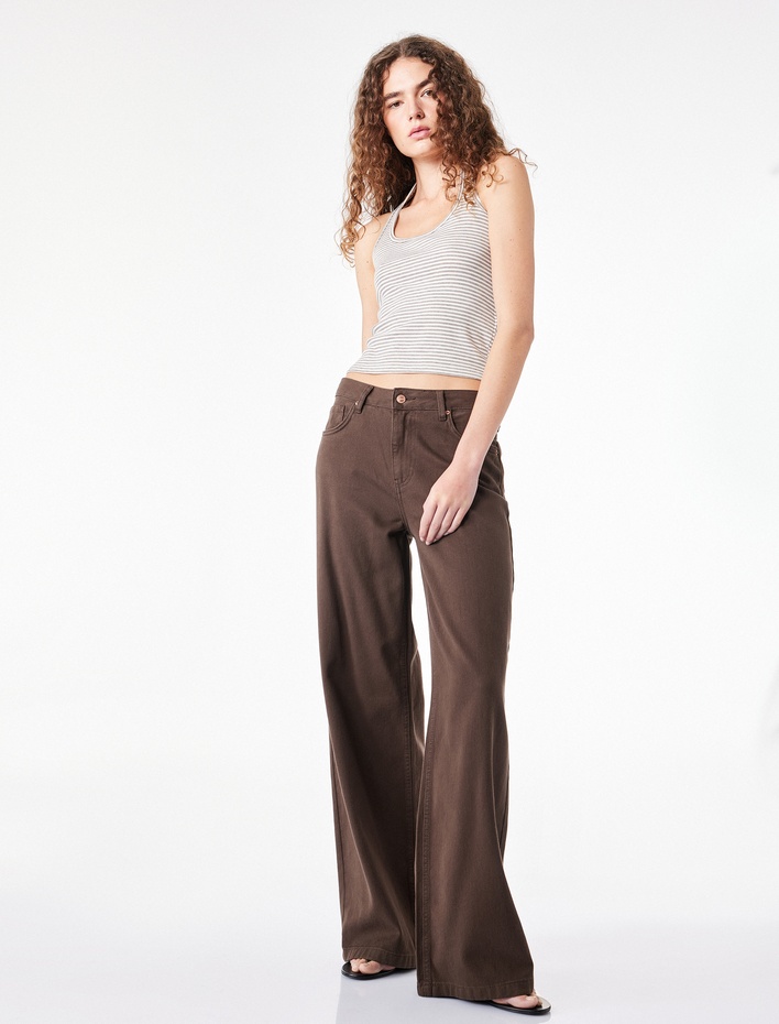  Slim Fit Pamuklu Çizgili Kolsuz Halter Yaka Bluz