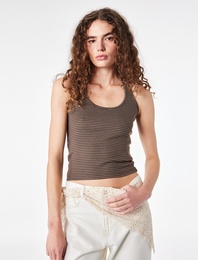 Slim Fit Pamuklu Çizgili Kolsuz Halter Yaka Bluz