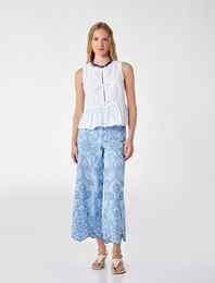 Pamuklu Kolsuz Yuvarlak Yaka Peplum Kesim Fiyonklu Poplin Bluz