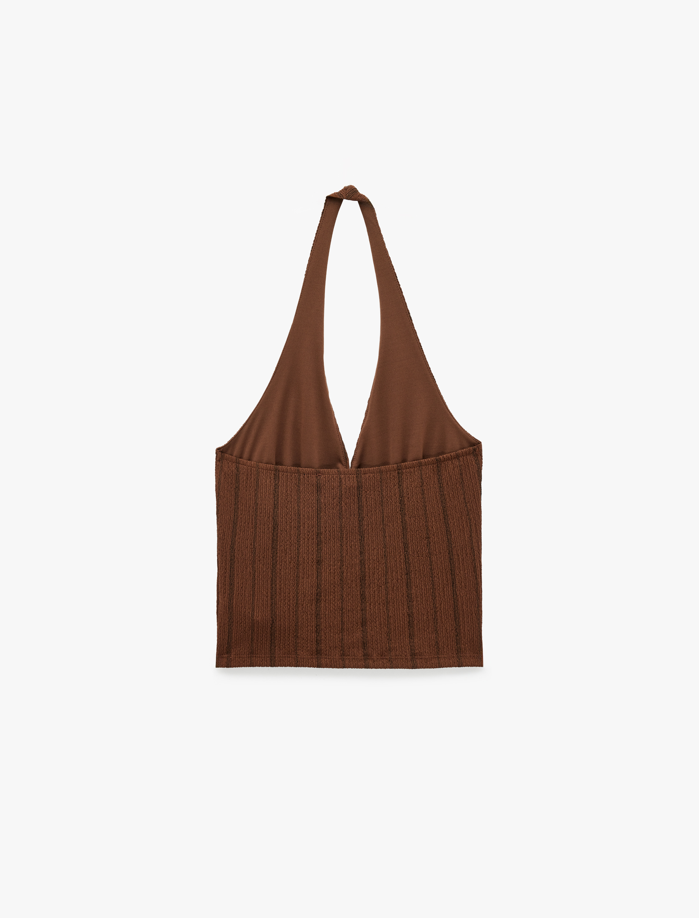   Bürümcük Kumaş Slim Fit Bel Vurgulu Çizgili Halter Yaka Bluz