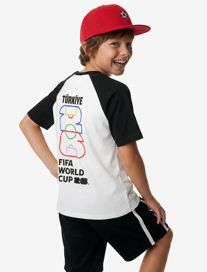 Erkek Çocuk Pamuklu Kısa Kollu 2026 Dünya Kupası Baskılı Fifa Lisanslı Tişört