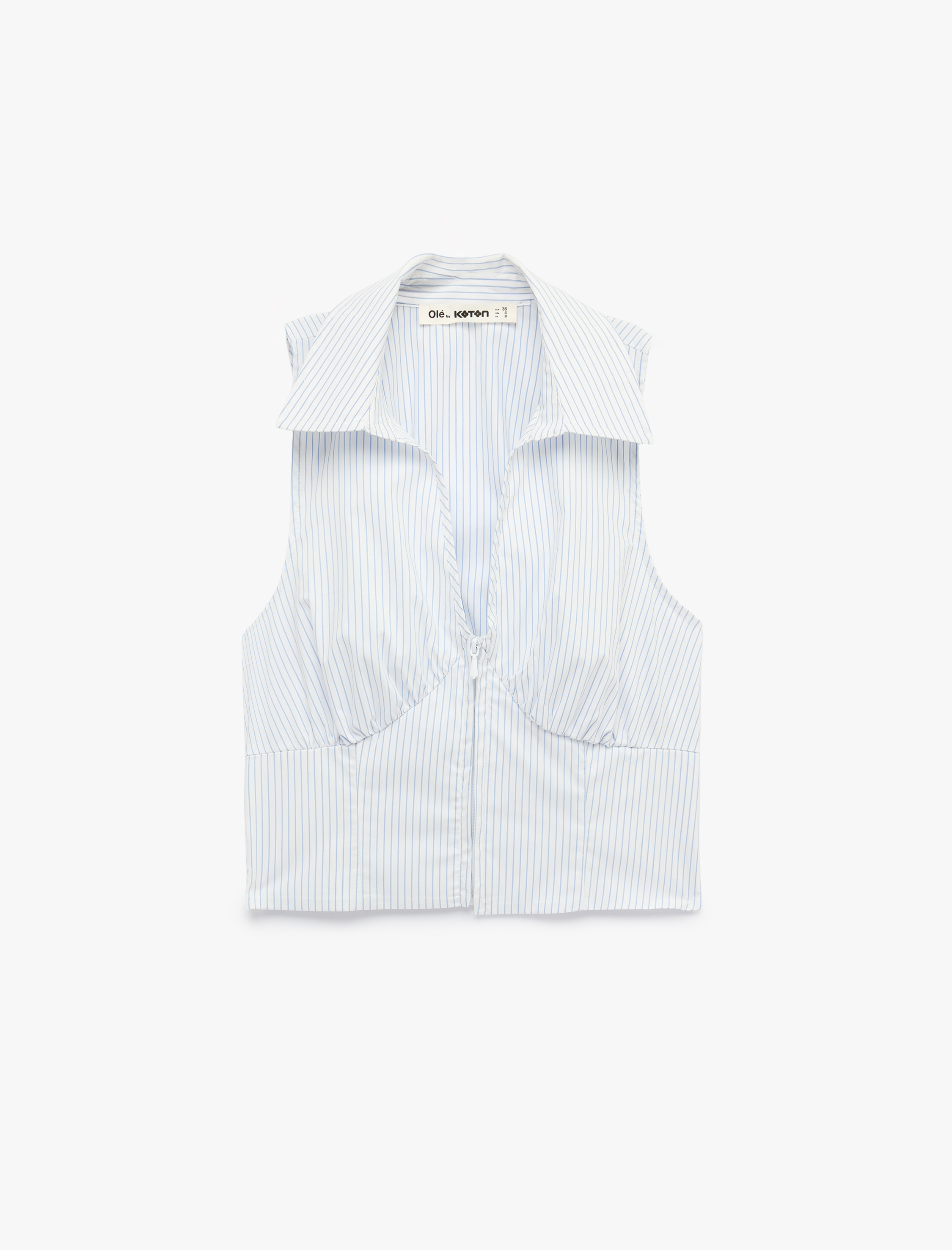   Pamuklu Fermuarlı Kolsuz Klasik Yaka Çizgili Crop Korse Bluz
