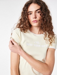 Pamuklu Kısa Kollu Bisiklet Yaka Biyeli Slim Fit Baskılı Tişört