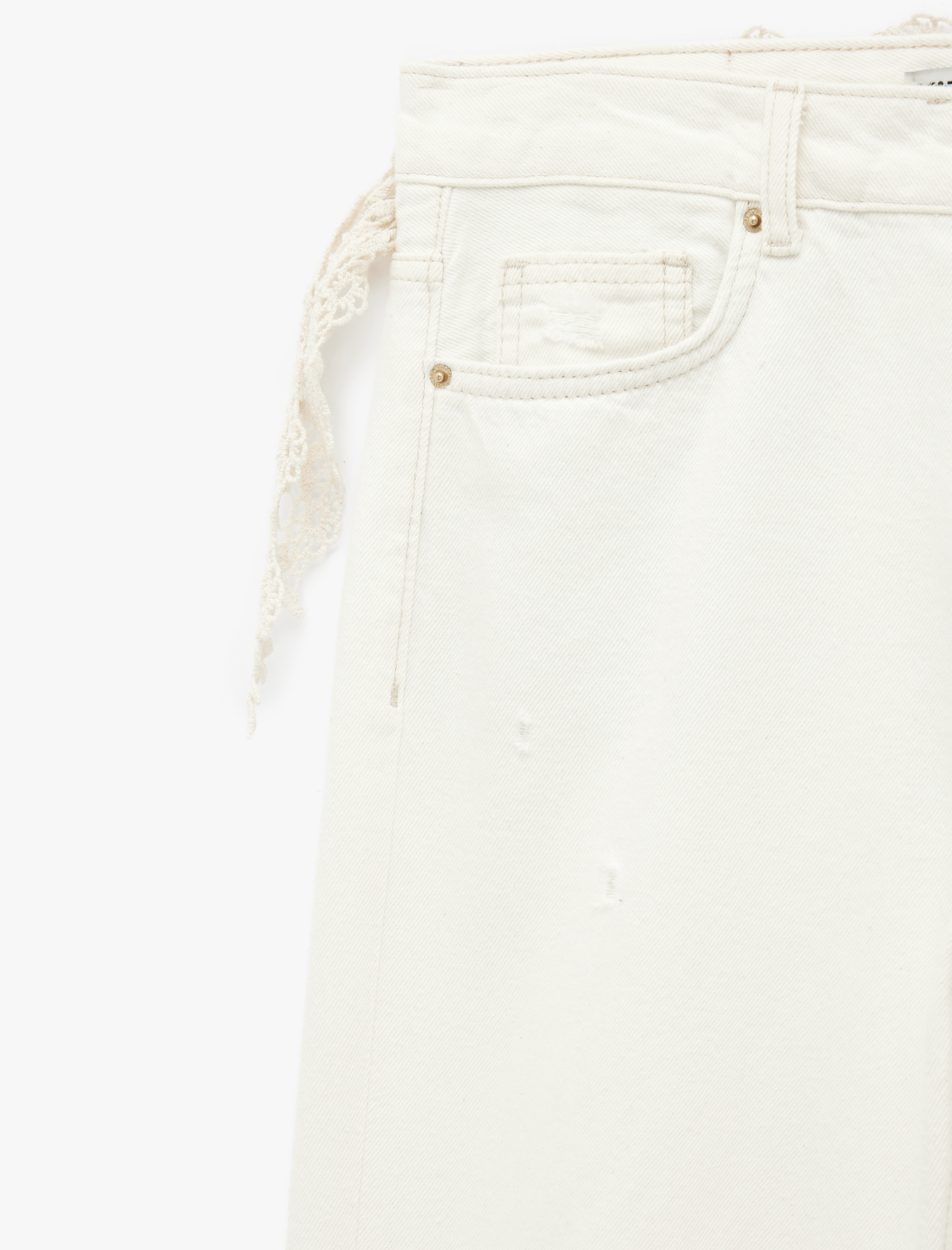   Dar Kalıp Dantel Detaylı Yıpratılmış İspanyol Paça Pantolon - Flare Jeans