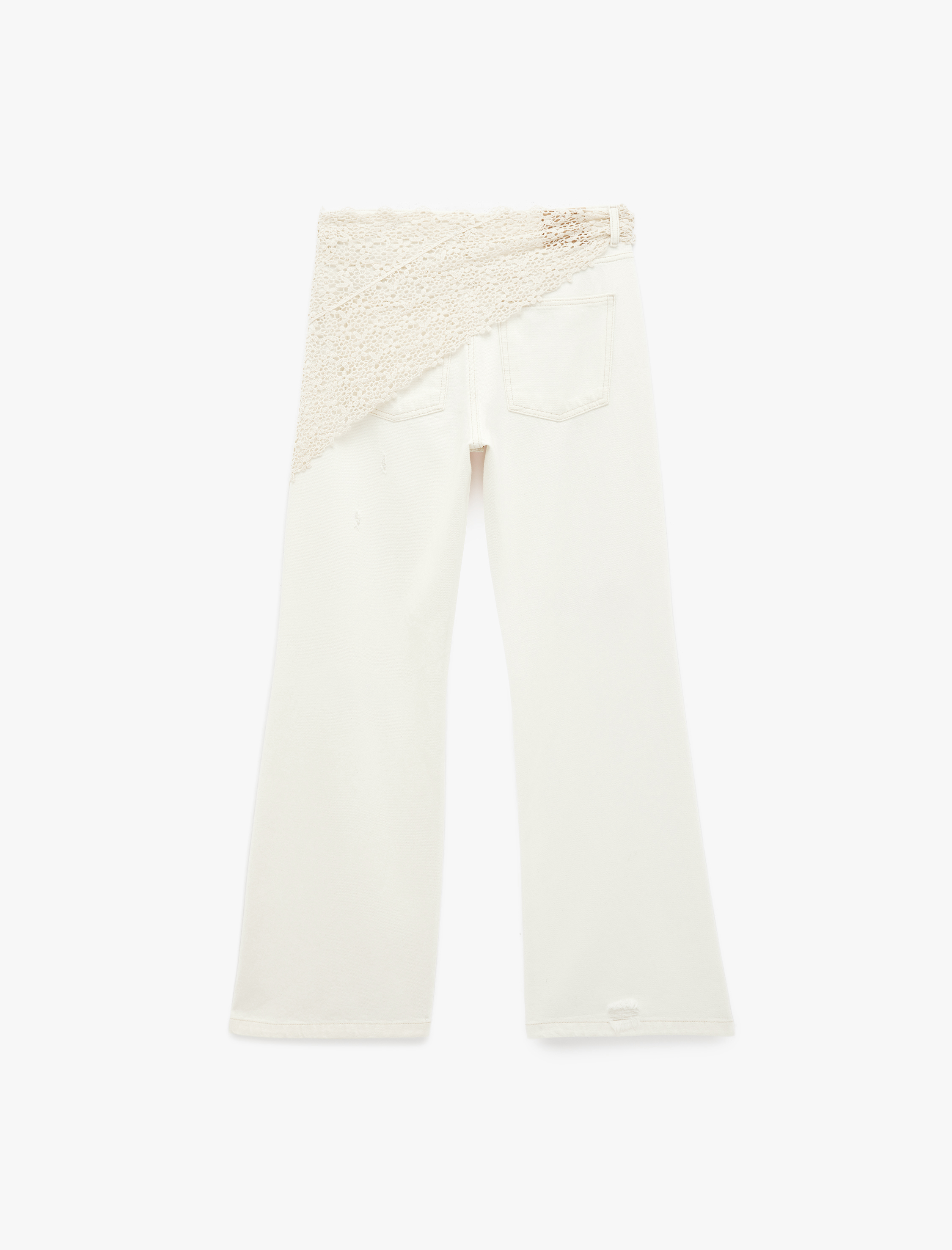   Dar Kalıp Dantel Detaylı Yıpratılmış İspanyol Paça Pantolon - Flare Jeans