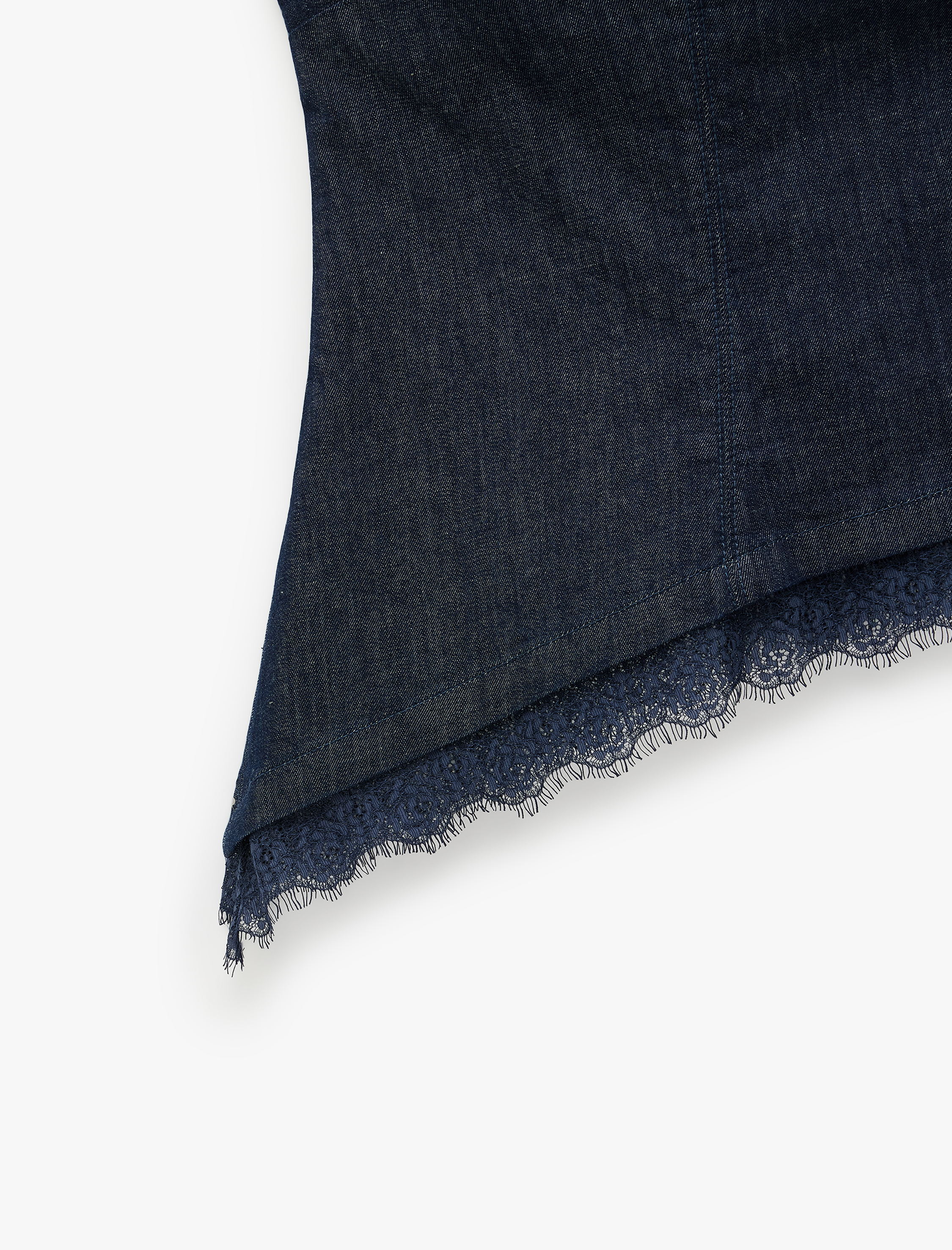   Dantel Detaylı Asimetrik Kesim Straplez Denim Büstiyer Top