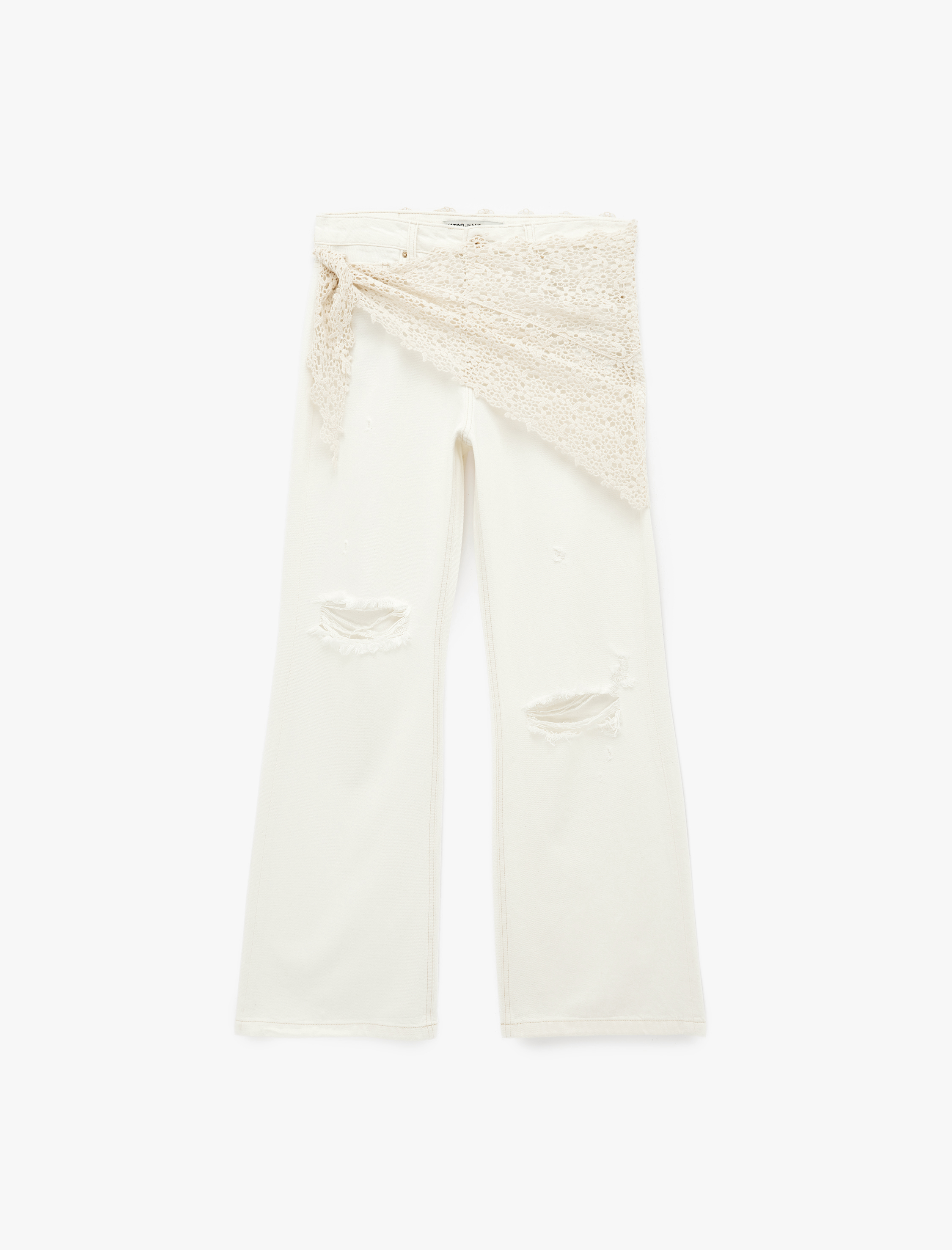   Dar Kalıp Dantel Detaylı Yıpratılmış İspanyol Paça Pantolon - Flare Jeans