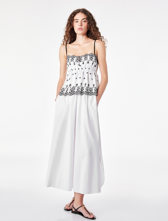  Gipeli Nakışlı Askılı Crop Poplin Degaje Yaka Bluz