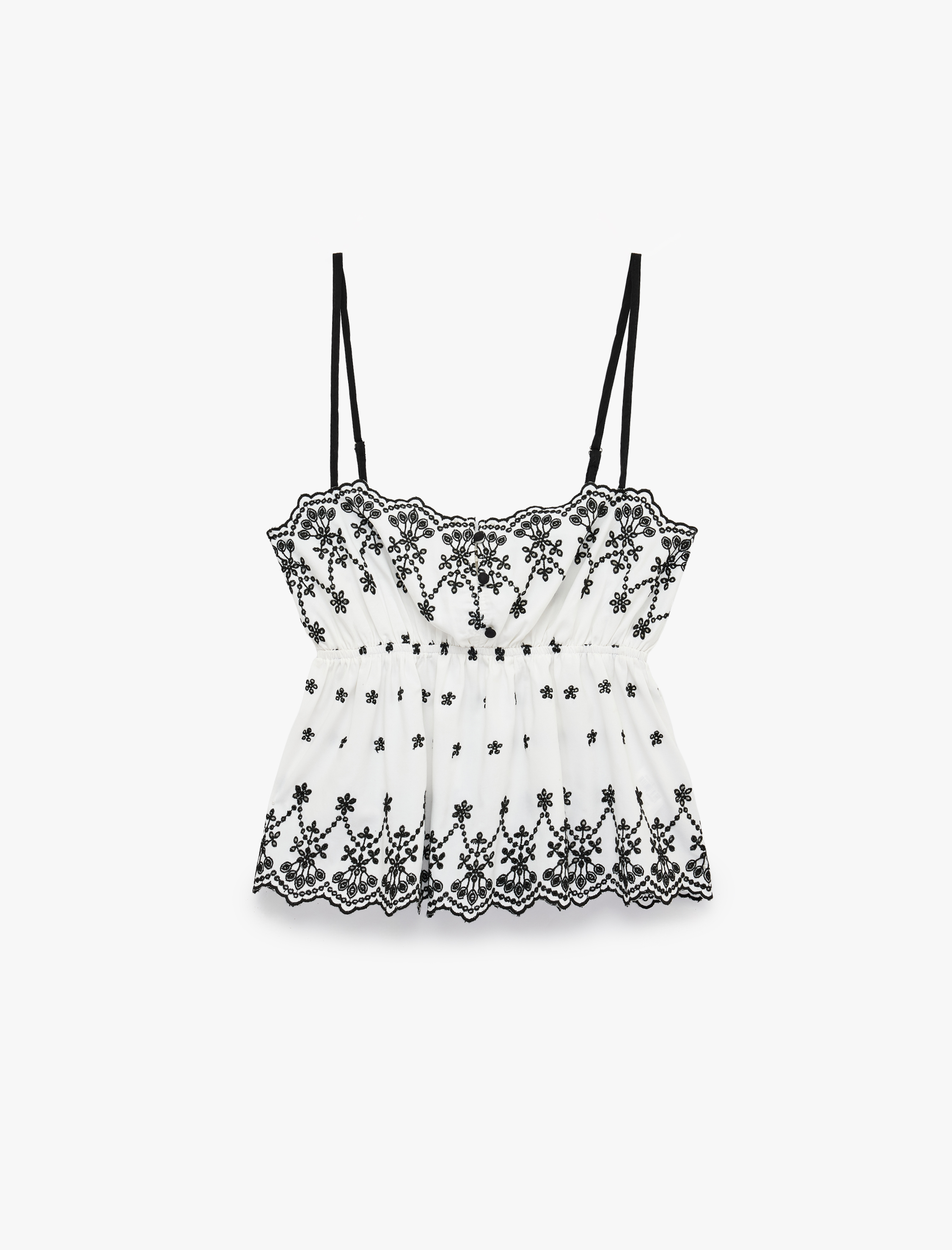   Gipeli Nakışlı Askılı Crop Poplin Degaje Yaka Bluz