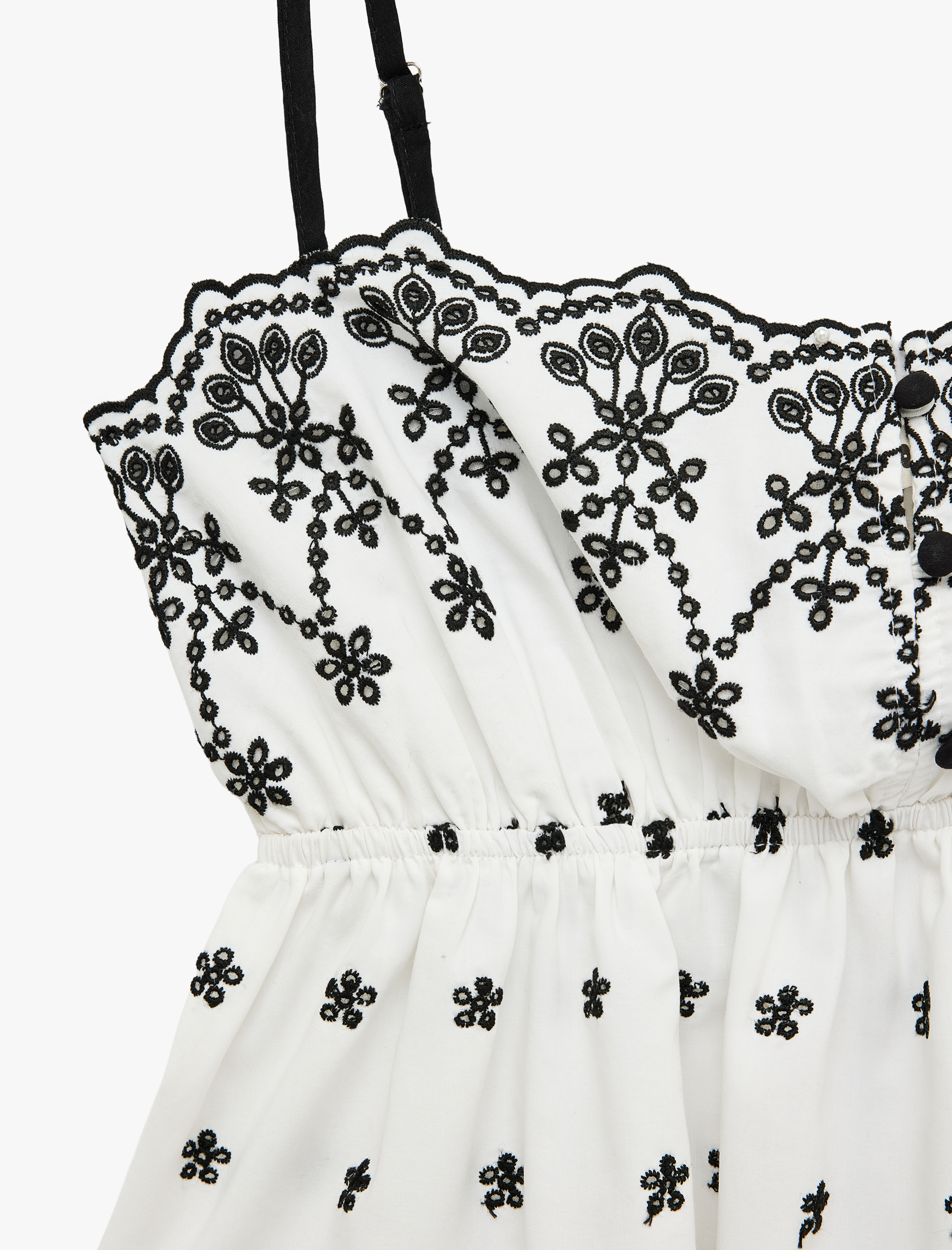   Gipeli Nakışlı Askılı Crop Poplin Degaje Yaka Bluz