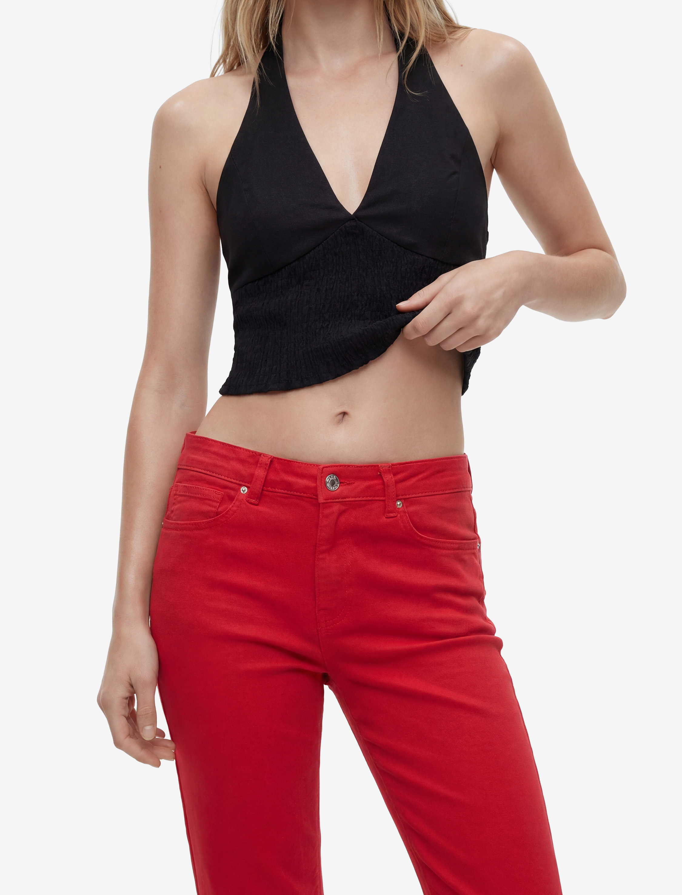   Pamuklu Cepli Düğmeli İspanyol Paça Crop Jean Pantolon -  Kick Flare Jeans