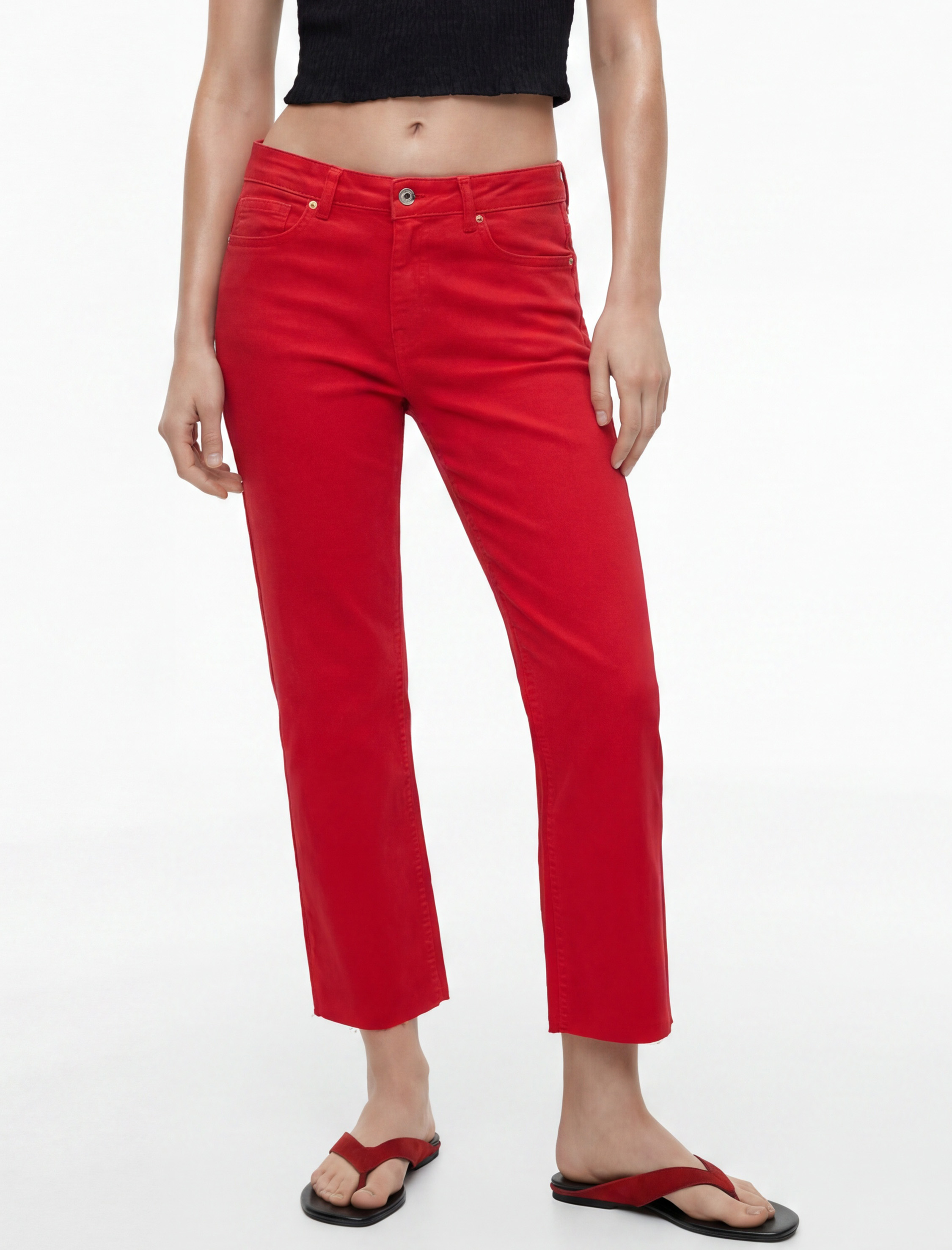   Pamuklu Cepli Düğmeli İspanyol Paça Crop Jean Pantolon -  Kick Flare Jeans
