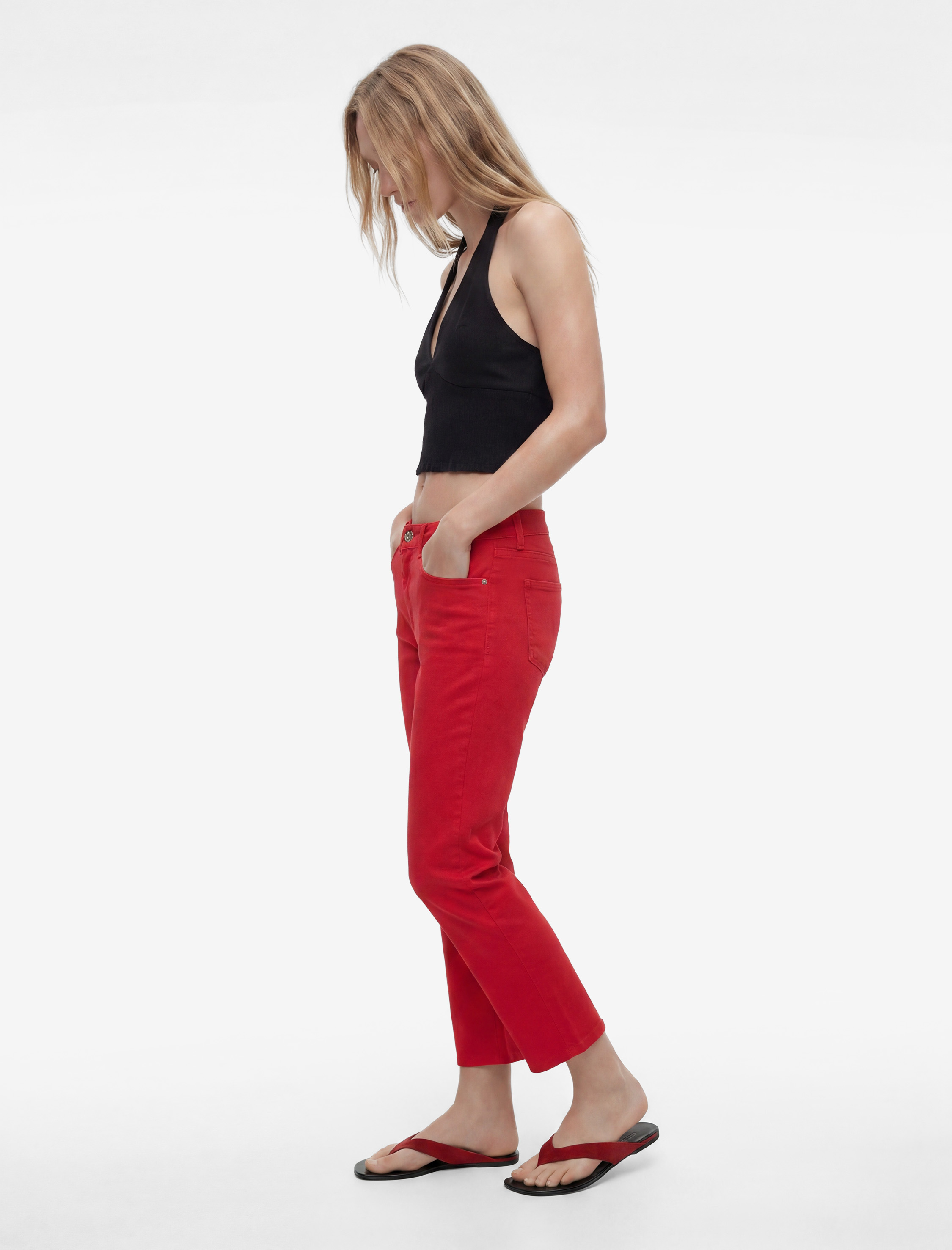   Pamuklu Cepli Düğmeli İspanyol Paça Crop Jean Pantolon -  Kick Flare Jeans