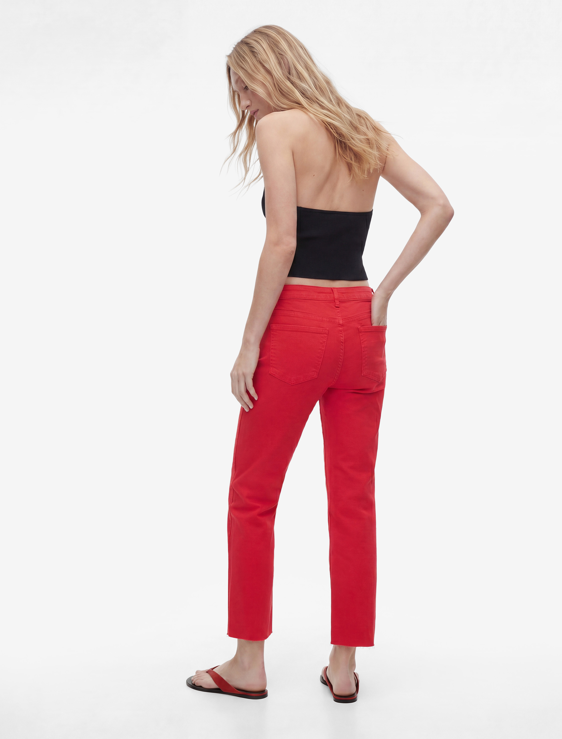   Pamuklu Cepli Düğmeli İspanyol Paça Crop Jean Pantolon -  Kick Flare Jeans