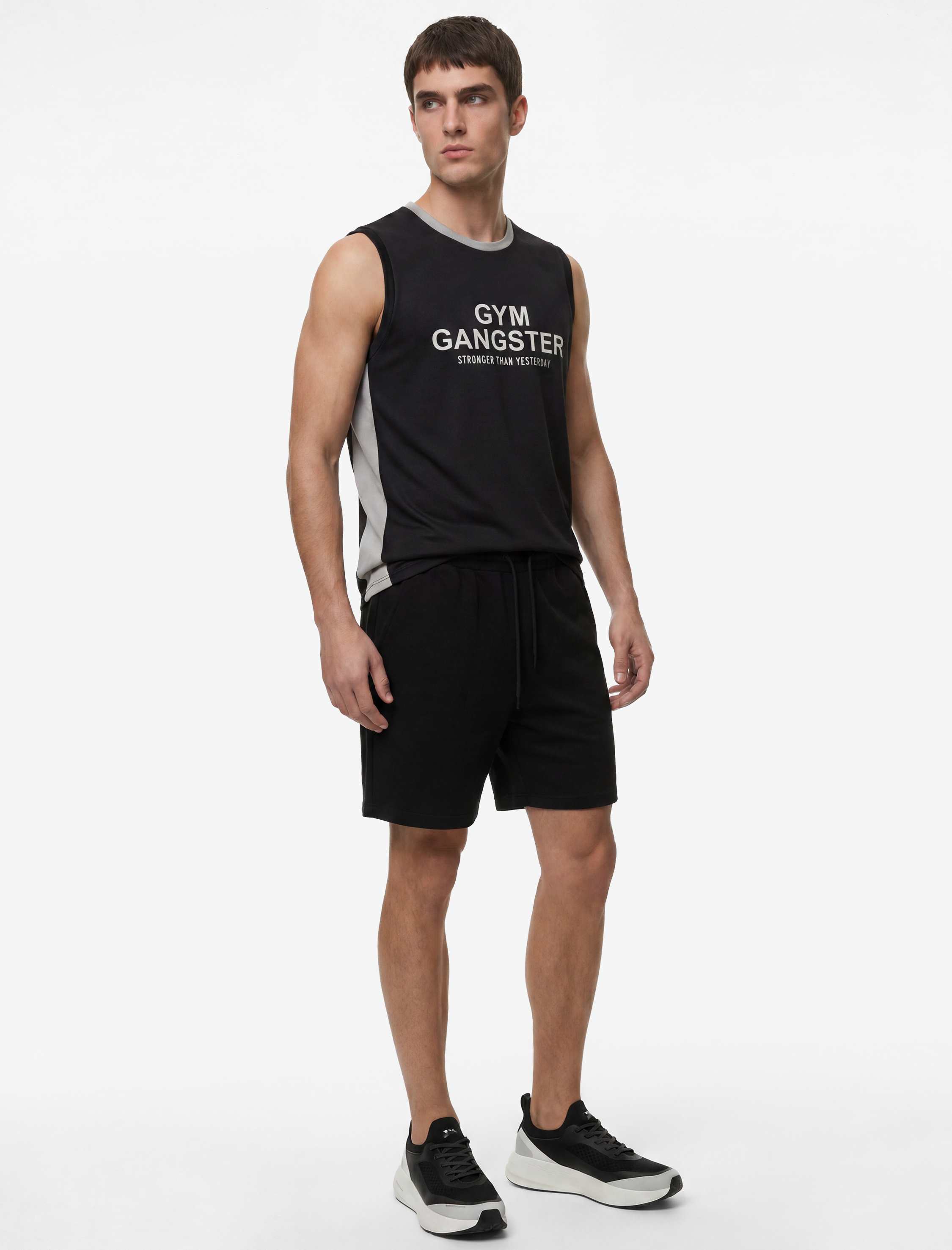   Regular Fit Renk Bloklu Kolsuz Bisiklet Yaka Baskılı Spor Atlet