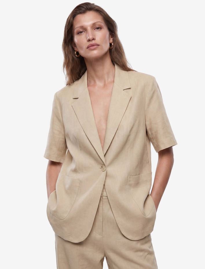  Cepli Kısa Kollu Keten Blazer Ceket