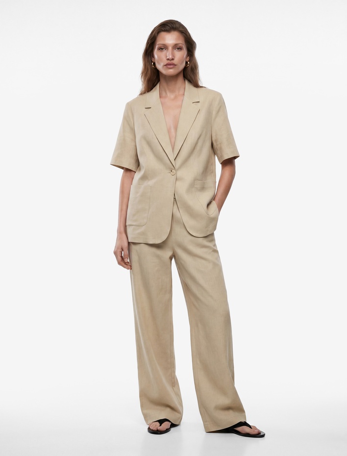  Cepli Kısa Kollu Keten Blazer Ceket
