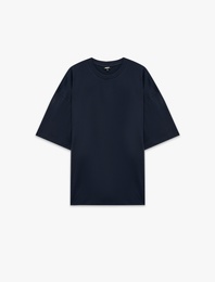Pamuklu Kısa Kollu Bisiklet Yaka Basic Oversize Tişört