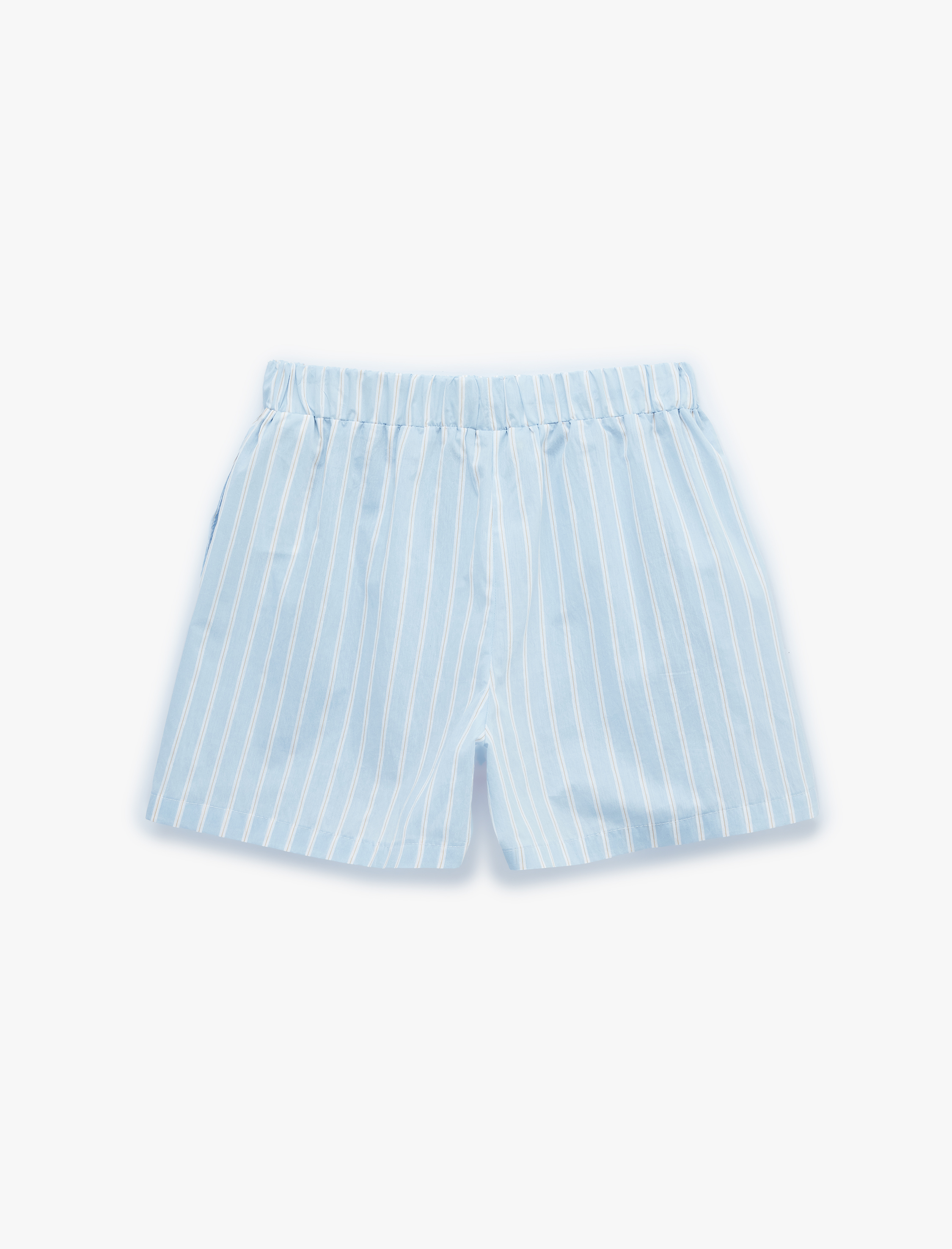   Pamuklu Beli Bağlamalı Yan Cepli Çizgili Pijama Mikro Şort