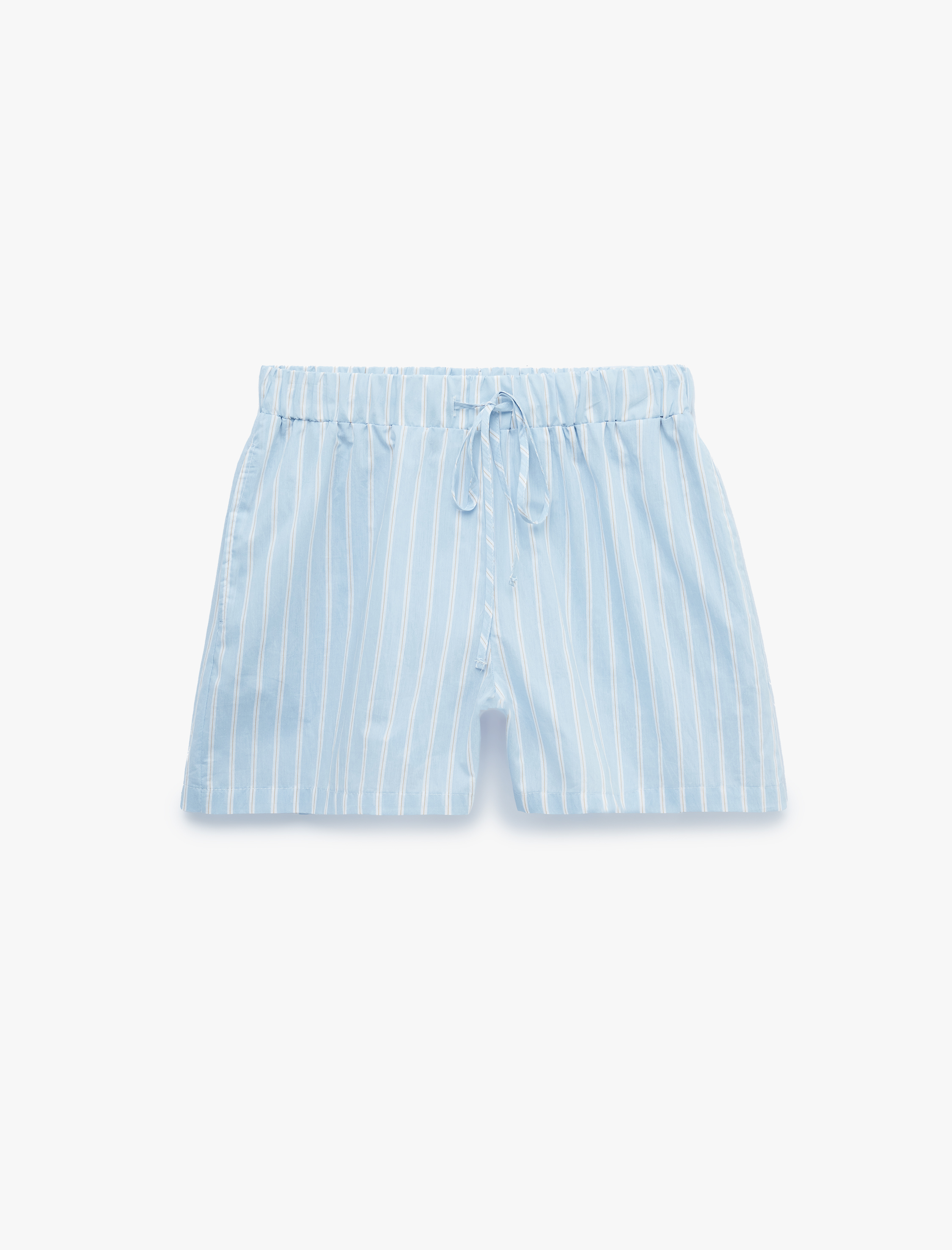   Pamuklu Beli Bağlamalı Yan Cepli Çizgili Pijama Mikro Şort
