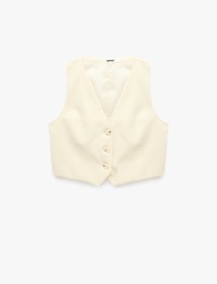 Slim Fit V Yaka Düğmeli Blazer Yelek