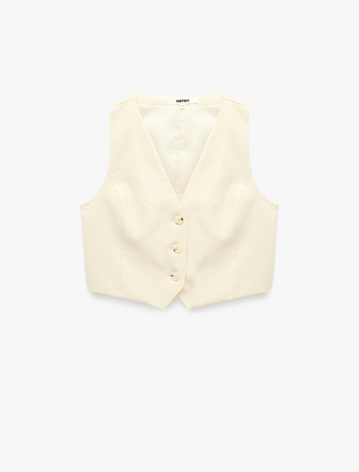  Slim Fit V Yaka Düğmeli Blazer Yelek