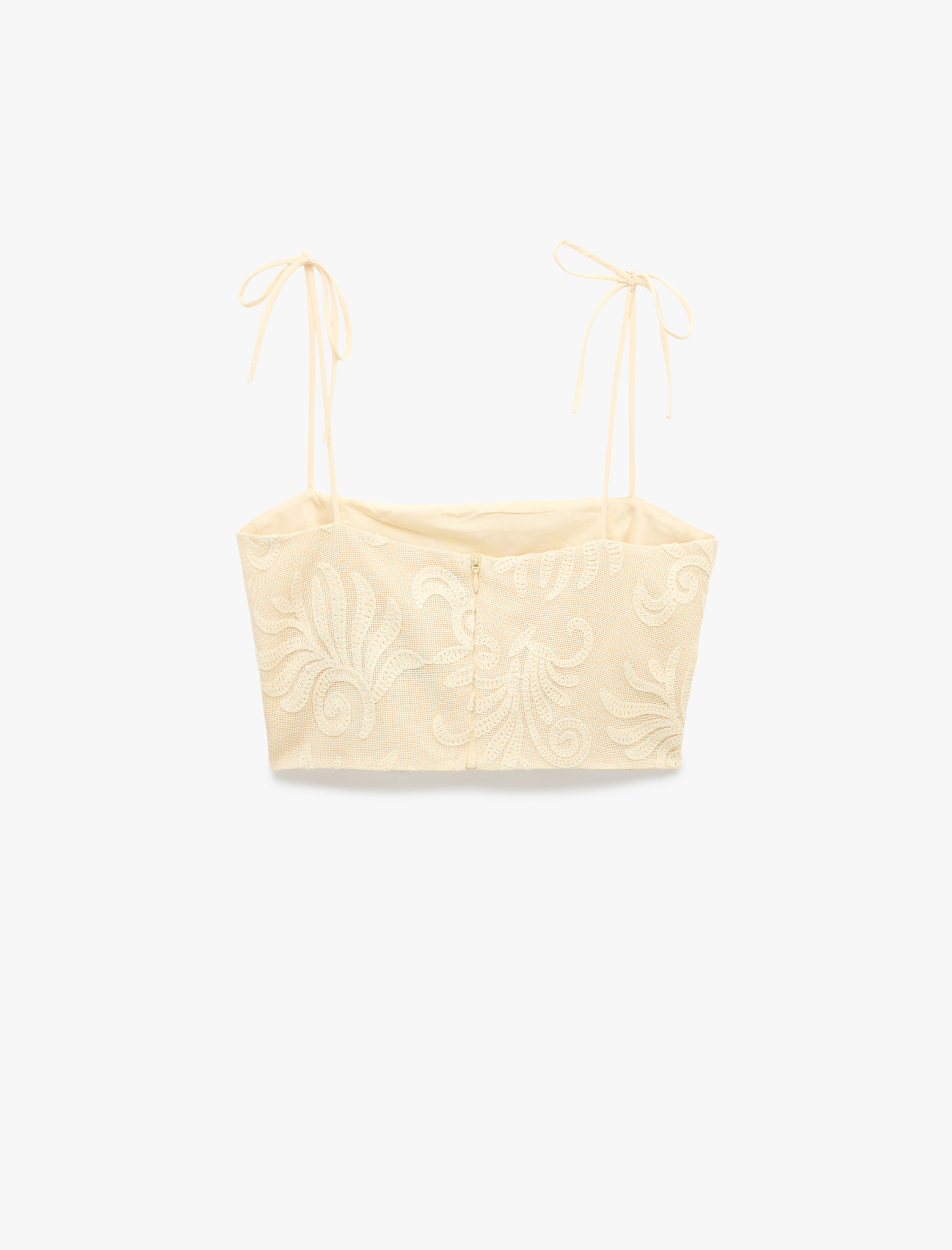   Koton X Melis Ağazat - Pamuklu Floral Dokulu Fiyonklu İp Askılı Crop Büstiyer