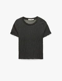 Slim Fit Kısa Kollu Bisiklet Yaka Desenli Tişört
