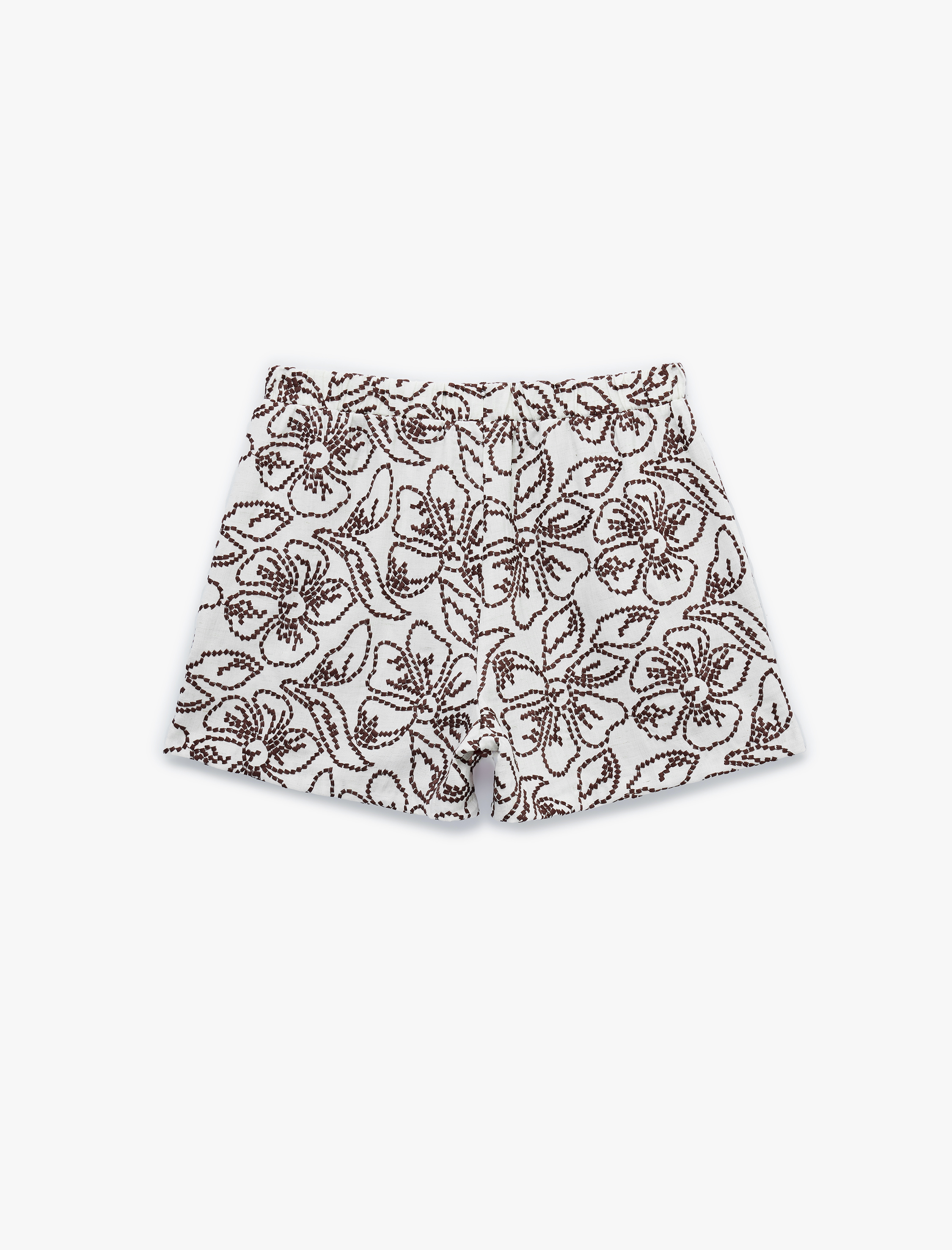   Koton X Melis Ağazat - Keten Karışımlı Cepli Floral İşleme Detaylı Mini Şort