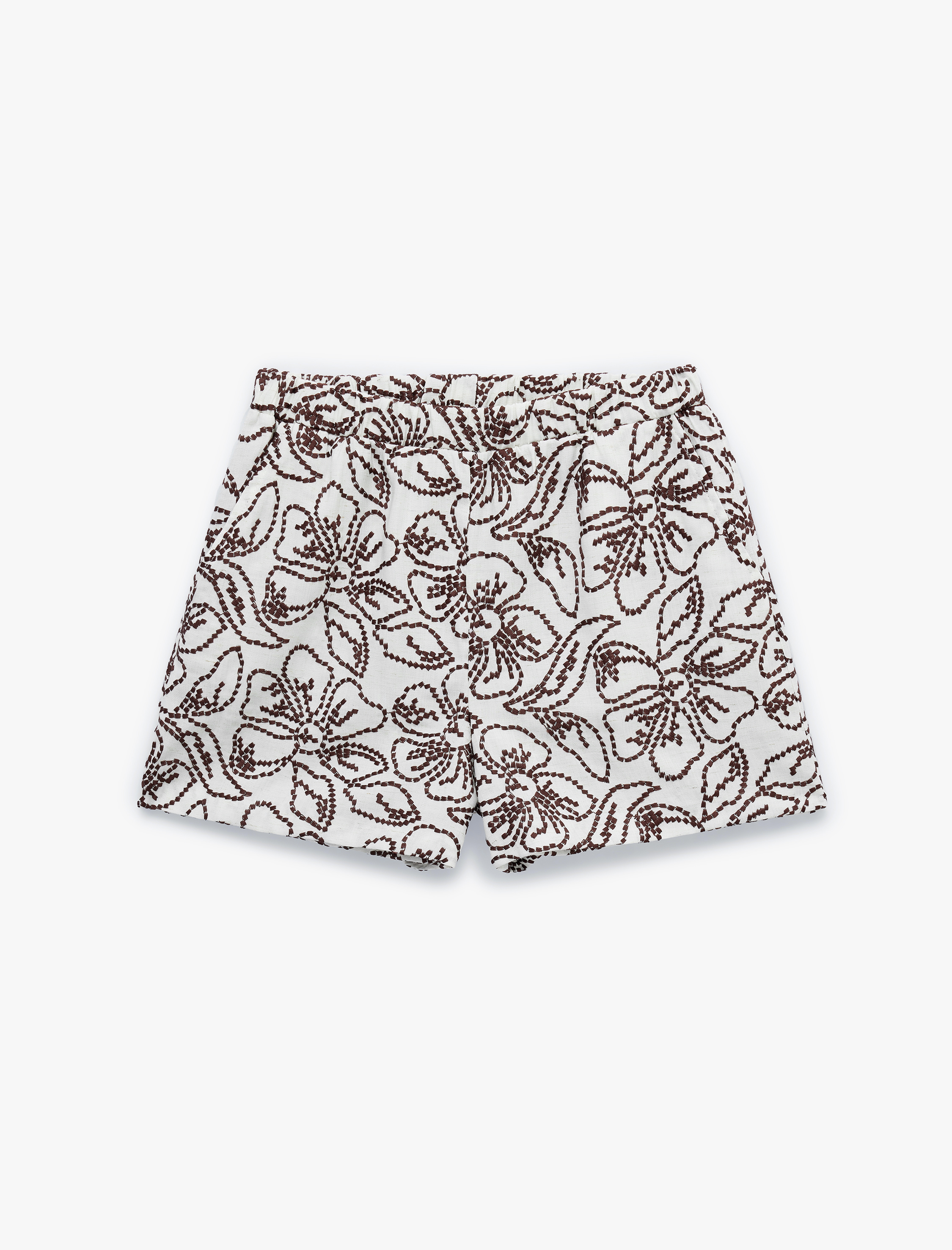   Koton X Melis Ağazat - Keten Karışımlı Cepli Floral İşleme Detaylı Mini Şort