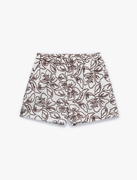 Koton X Melis Ağazat - Keten Karışımlı Cepli Floral İşleme Detaylı Mini Şort