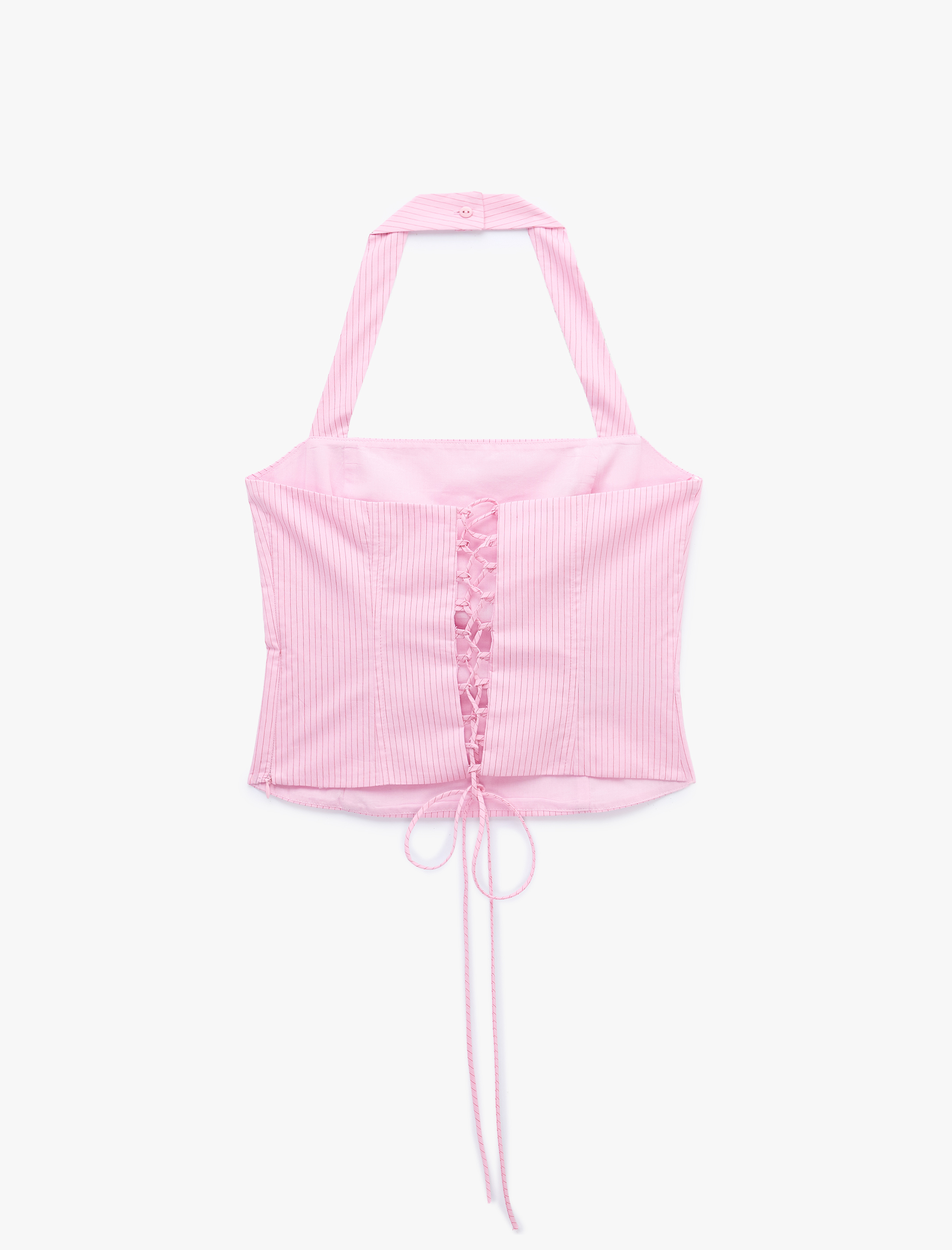   Koton X Sibil Çetinkaya - Pamuklu Slim Fit Çizgili Halter Yaka Korse Büstiyer