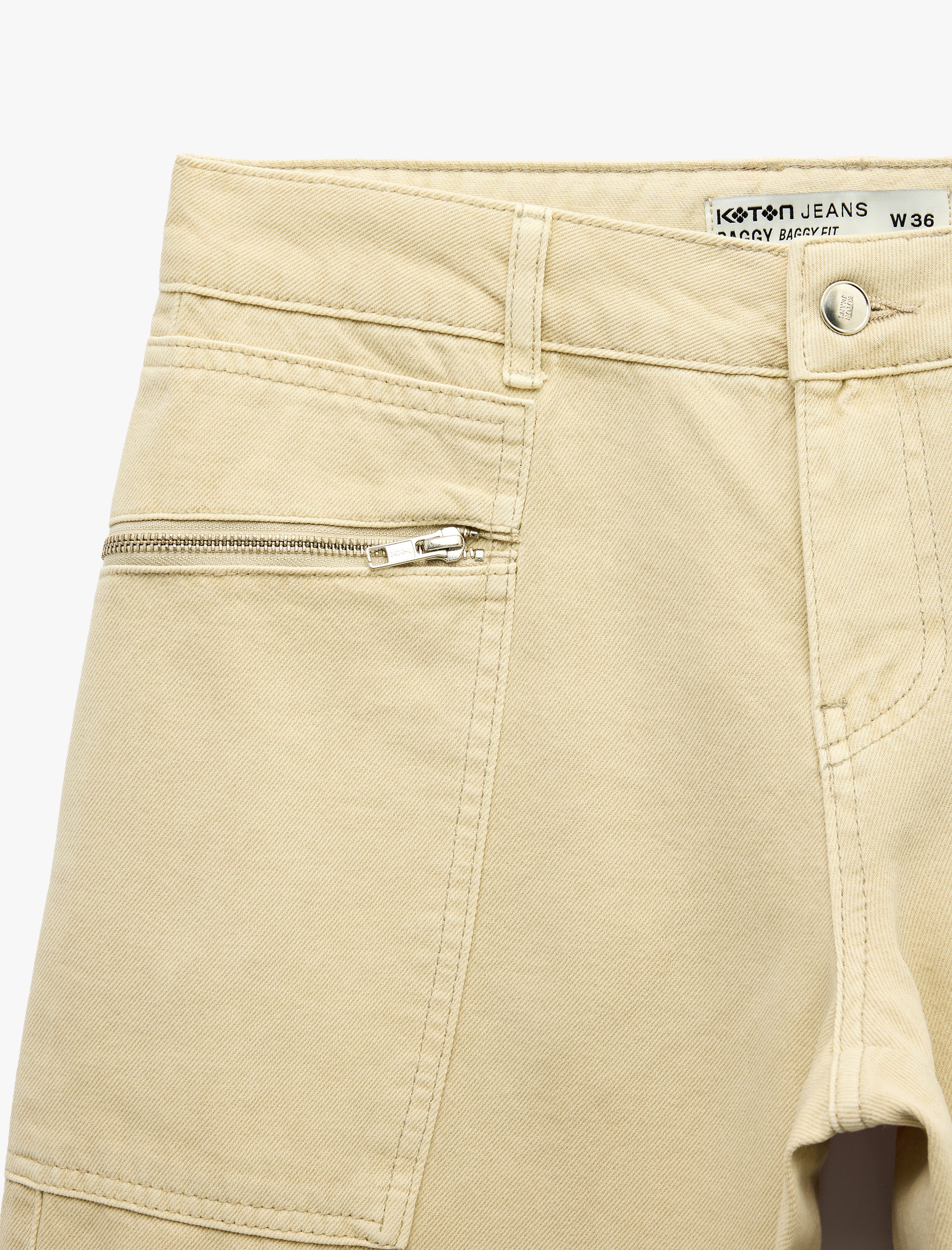   Pamuklu Düşük Bel Cepli Fermuar Detaylı Baggy Pantolon