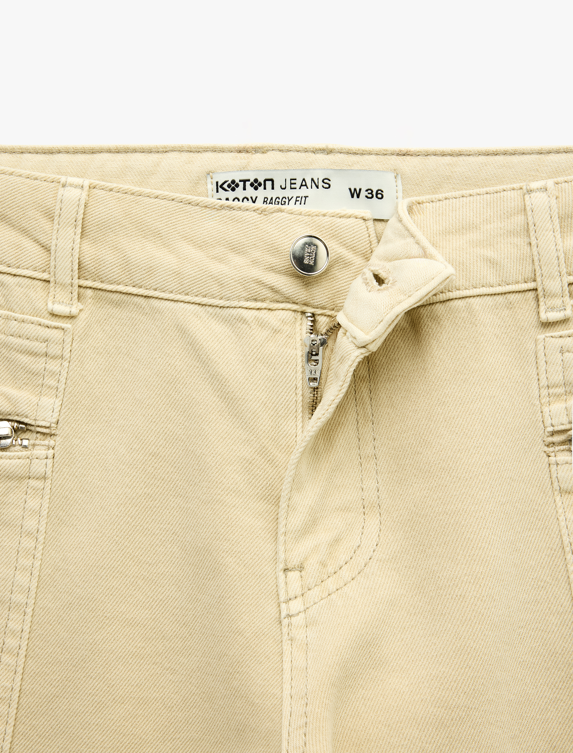   Pamuklu Düşük Bel Cepli Fermuar Detaylı Baggy Pantolon