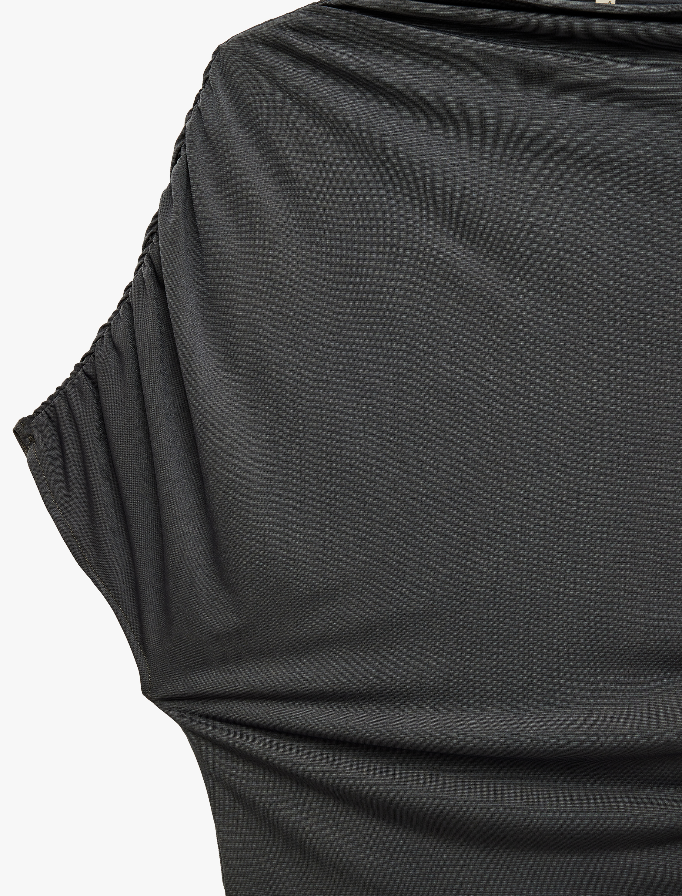   Drapeli Slim Fit Kısa Kollu Dik Yaka Asimetrik Bluz