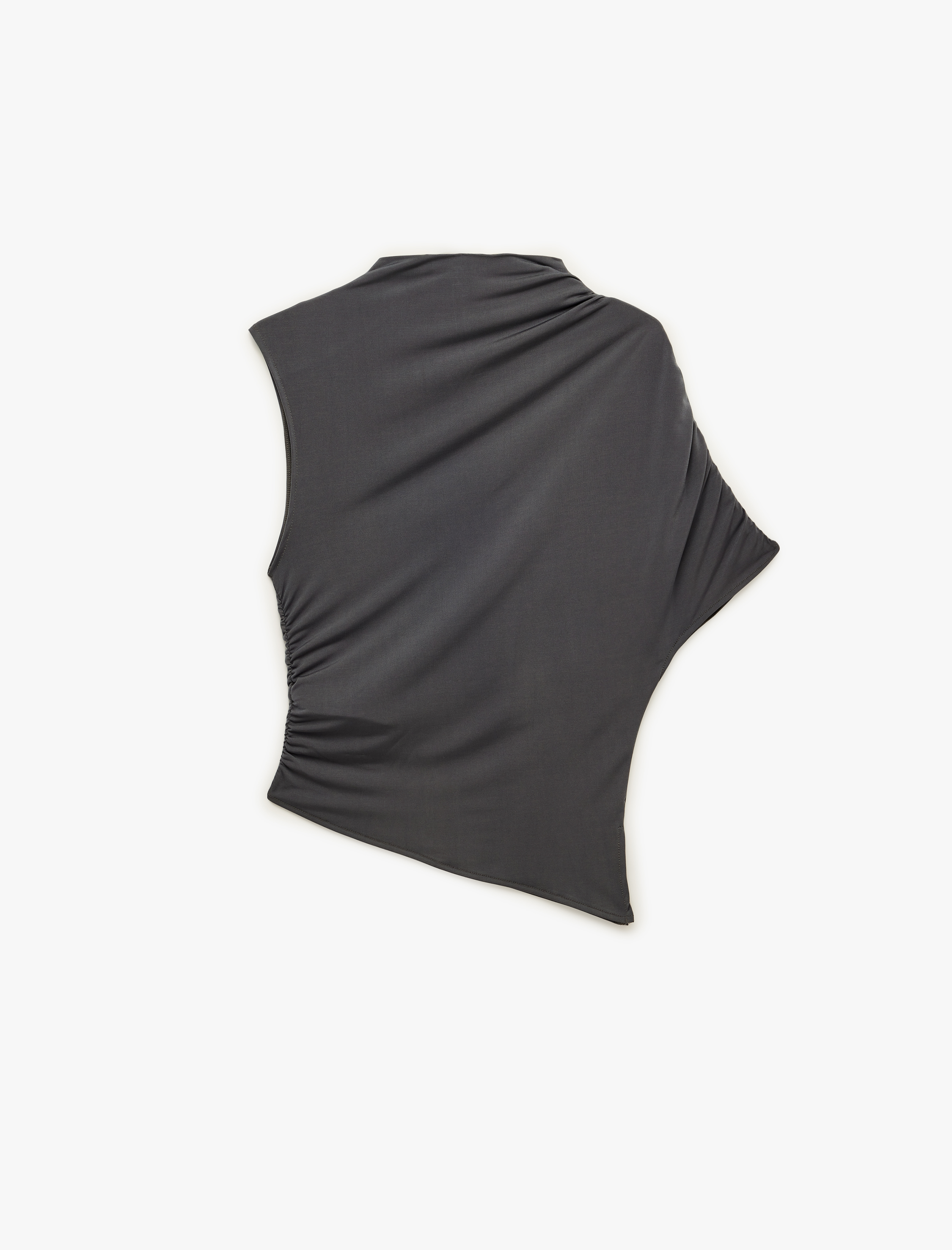   Drapeli Slim Fit Kısa Kollu Dik Yaka Asimetrik Bluz