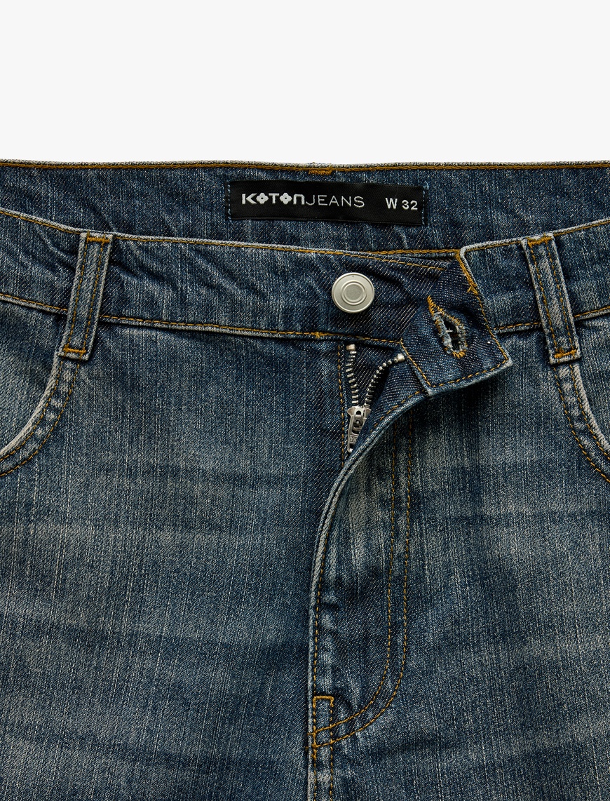 Lacivert Erkek Pamuklu Normal Bel Cepli Bol Baggy Jean Şort 6SAM40409ND ...