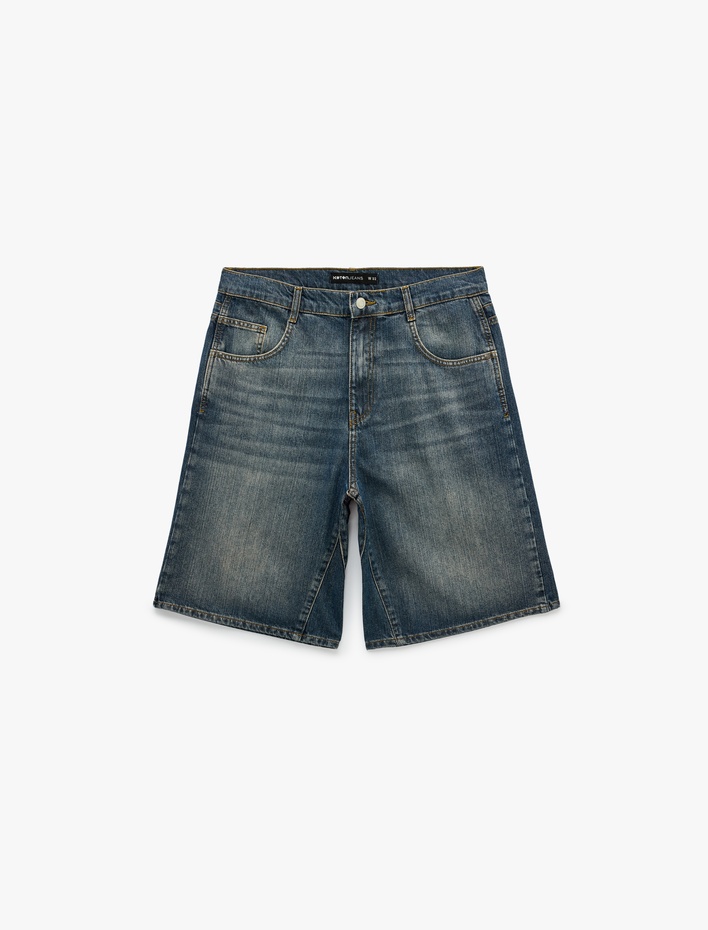  Pamuklu Normal Bel Cepli Bol Baggy Jean Şort
