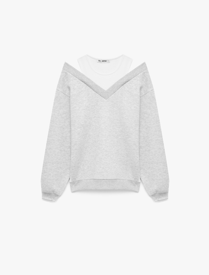  Rahat Kalıp Atlet Detaylı Uzun Kollu Bisiklet Yaka Şardonlu Sweatshirt