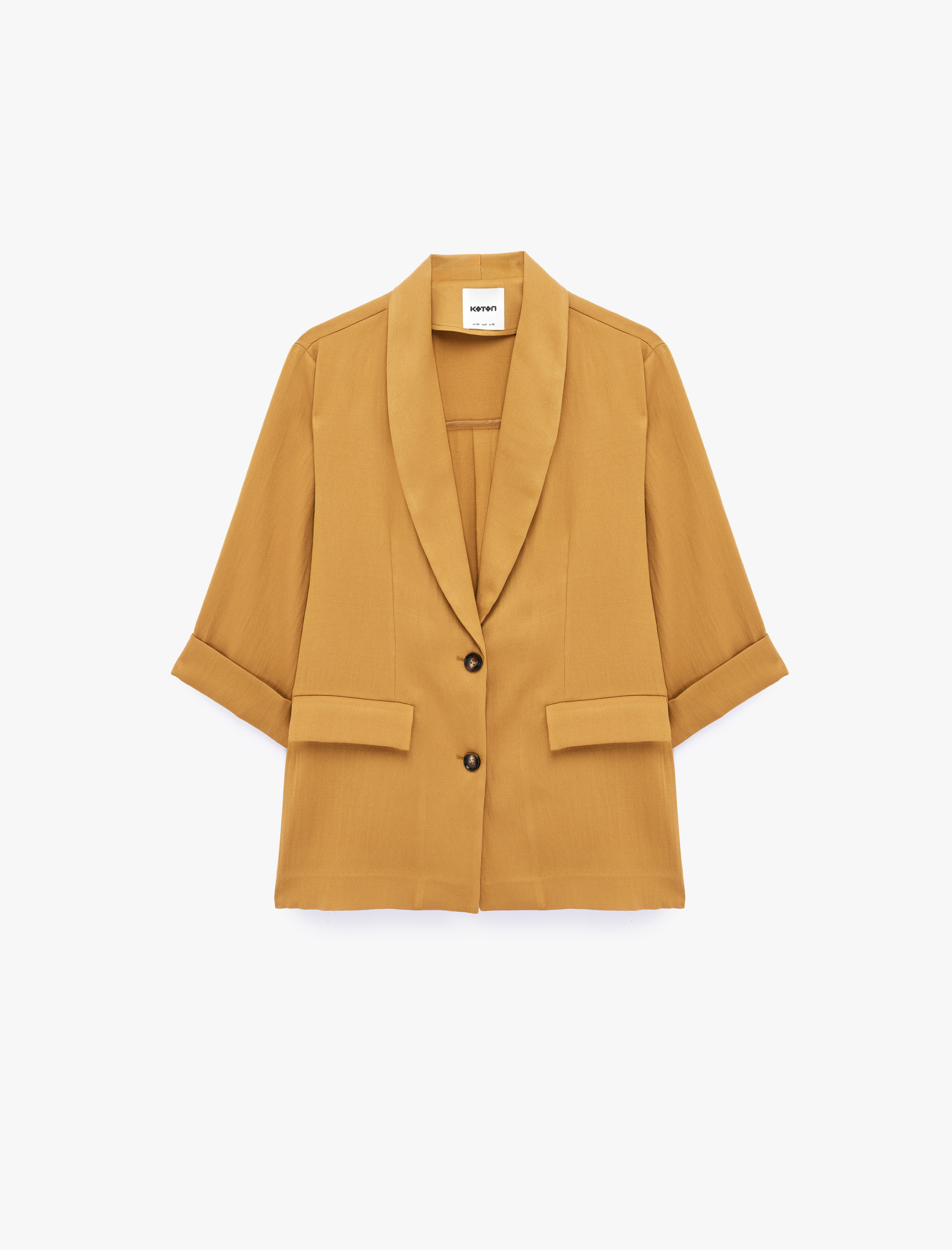   Viskon Kumaş Kapaklı Cep Detaylı Katlamalı 3/4 Kol Blazer Ceket