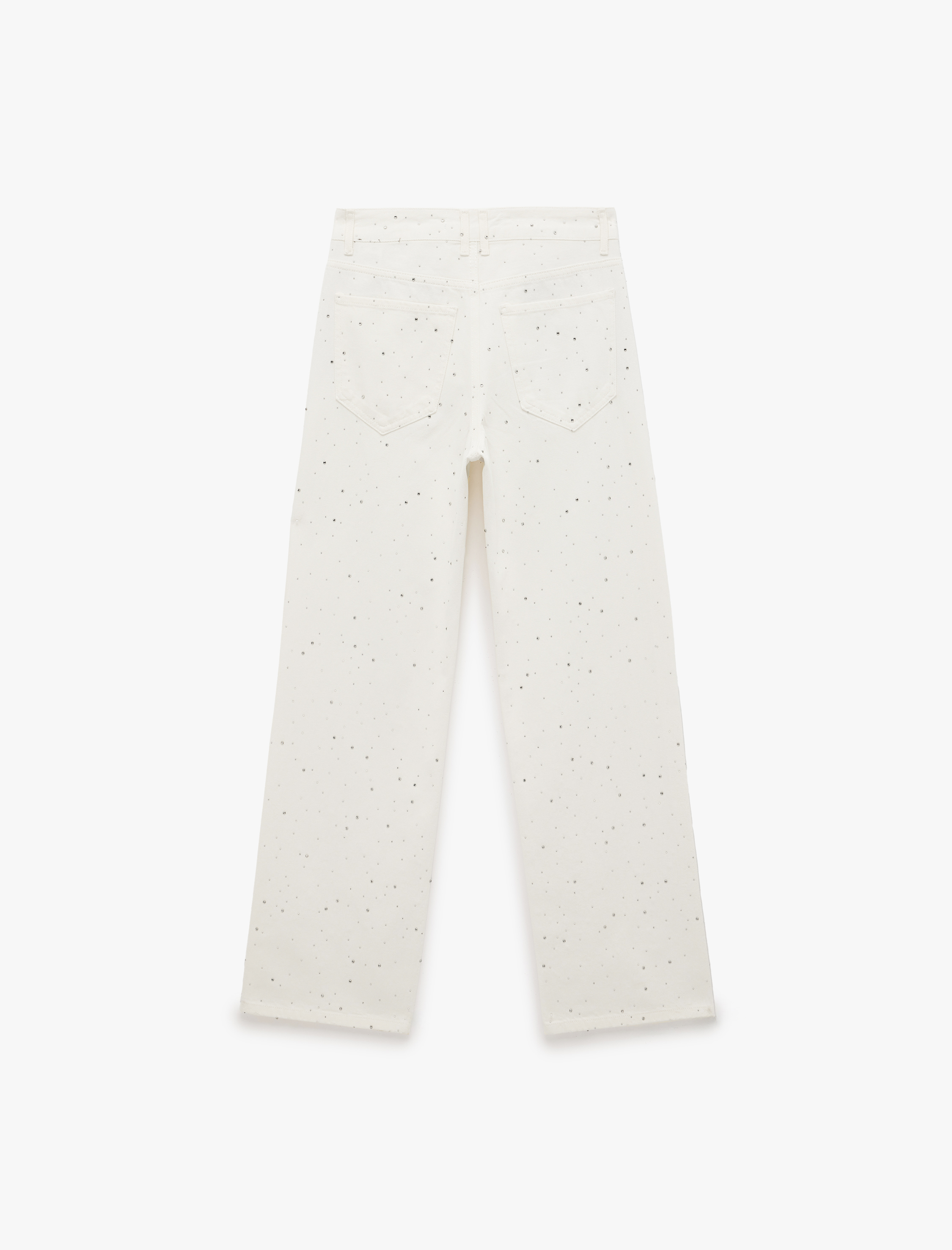   Normal Bel Uzun Düz Kesim Pamuklu Taşlı Denim Pantolon - Straight Fit Jeans