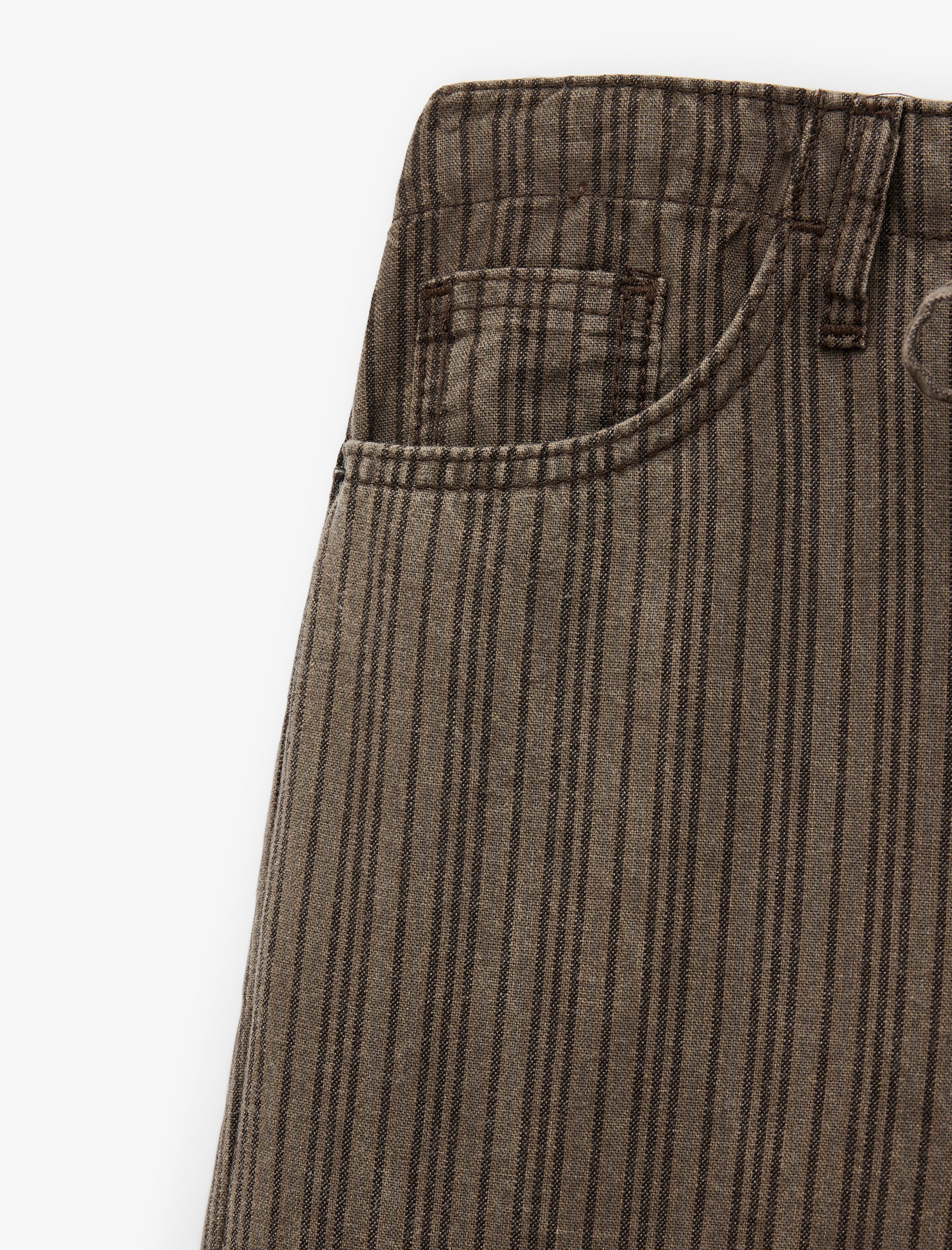   Pamuklu Rahat Kalıp Beli Bağcıklı Çizgili Pantolon - Loose Straight Fit Jean