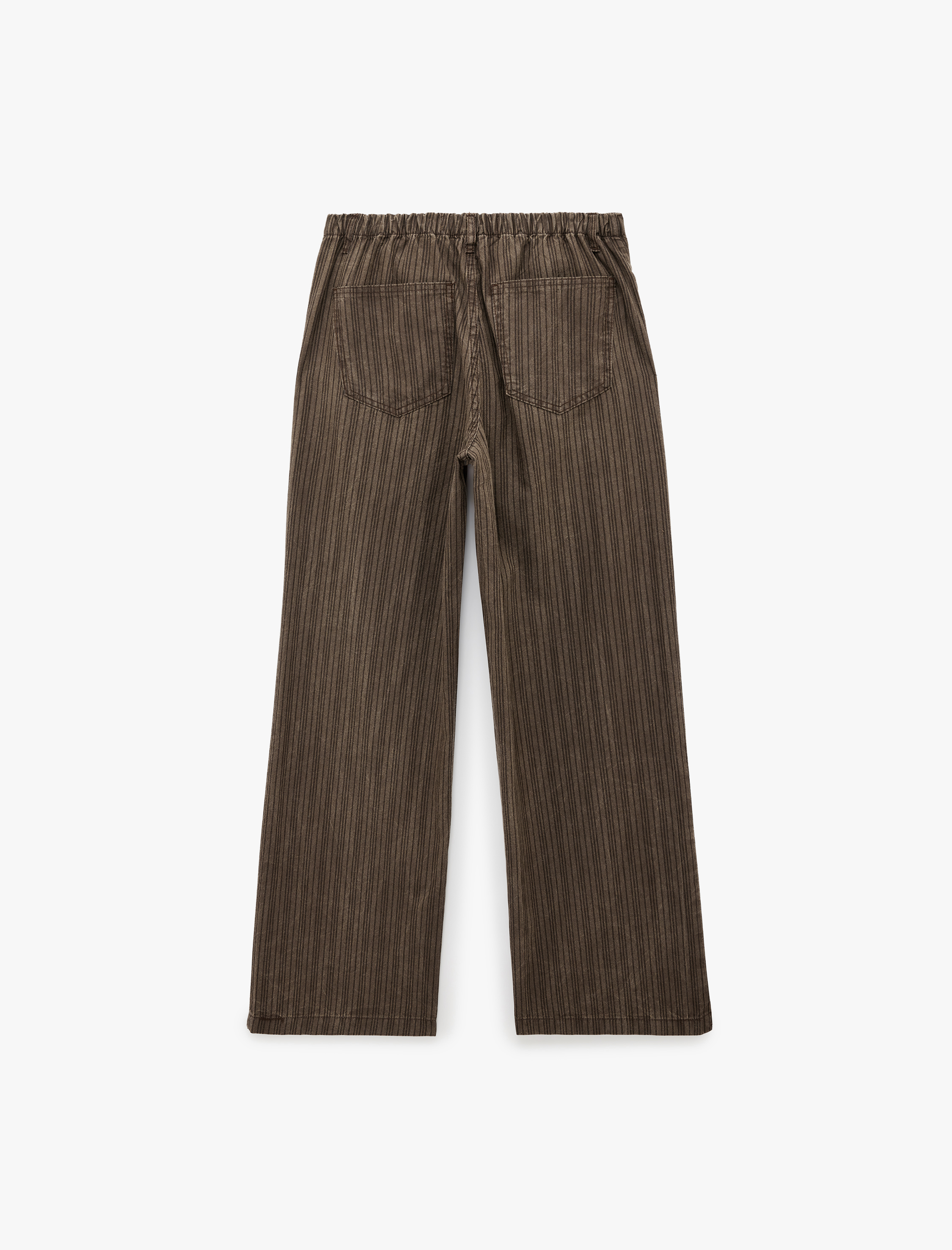   Pamuklu Rahat Kalıp Beli Bağcıklı Çizgili Pantolon - Loose Straight Fit Jean
