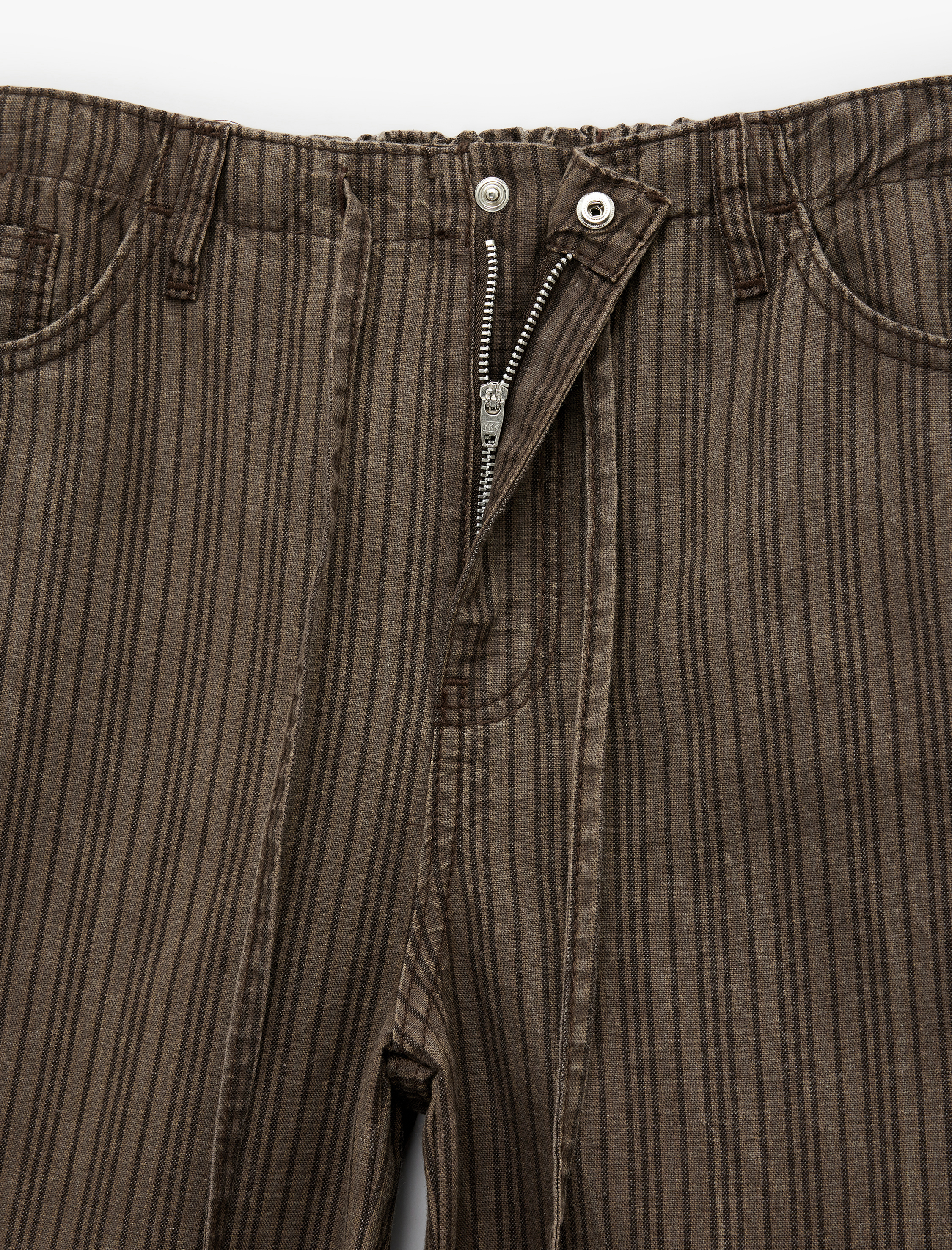   Pamuklu Rahat Kalıp Beli Bağcıklı Çizgili Pantolon - Loose Straight Fit Jean