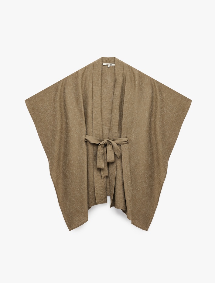  Viskon Kumaş Kuşak Detaylı Şal Yaka Kimono Bluz