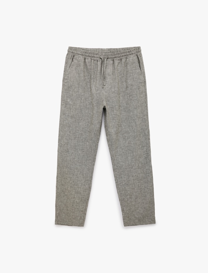  Regular Fit Pamuk Keten Karışımlı Cepli  Beli Bağcıklı Pantolon