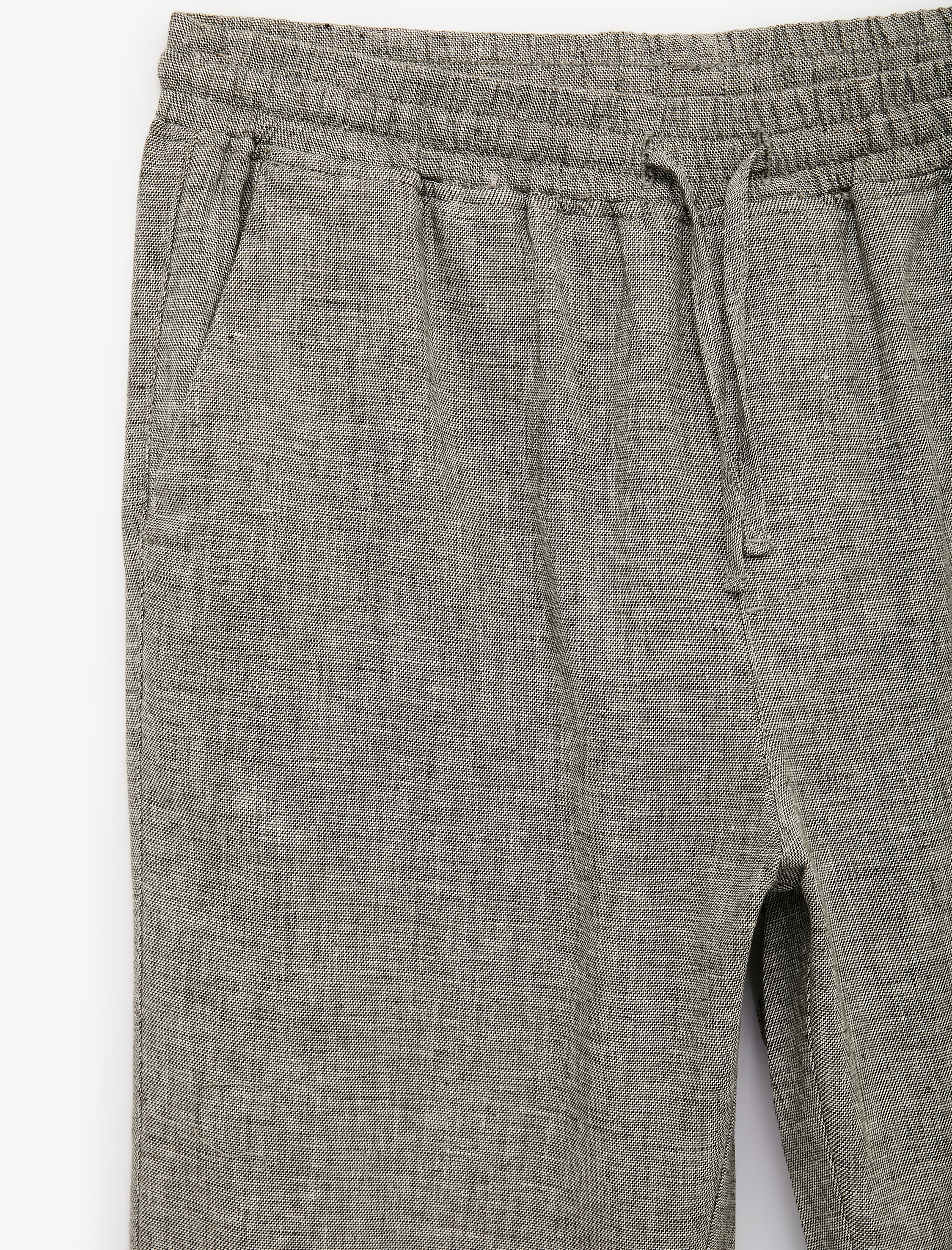   Regular Fit Pamuk Keten Karışımlı Cepli  Beli Bağcıklı Pantolon